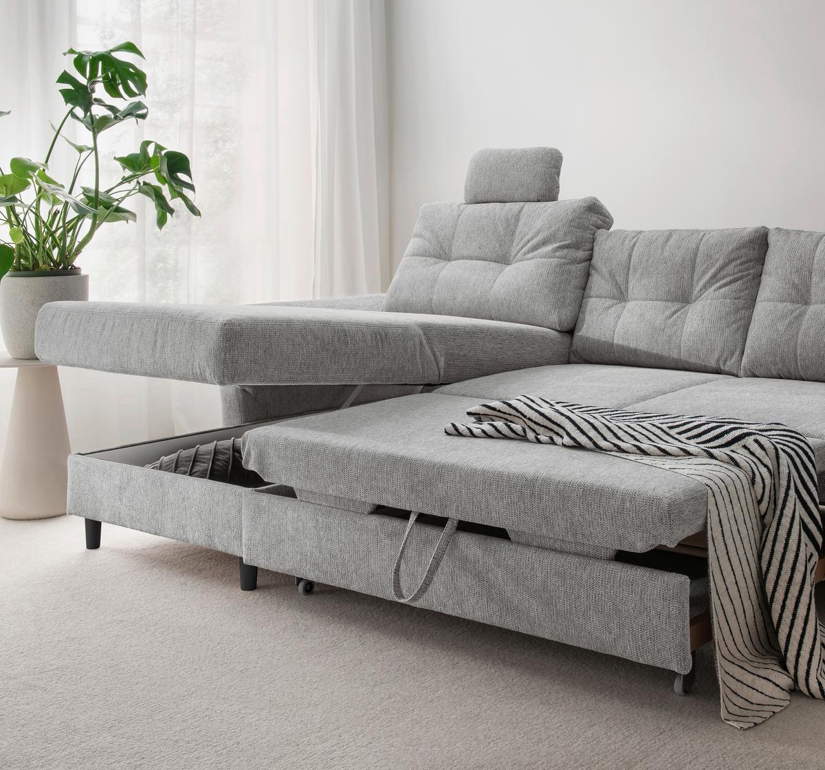 Wohnlandschaft Brizzini Silberfarben U: 176x338x206 Cm - Silberfarben/Schwarz, MODERN, Textil (176/338/206cm) - Livetastic