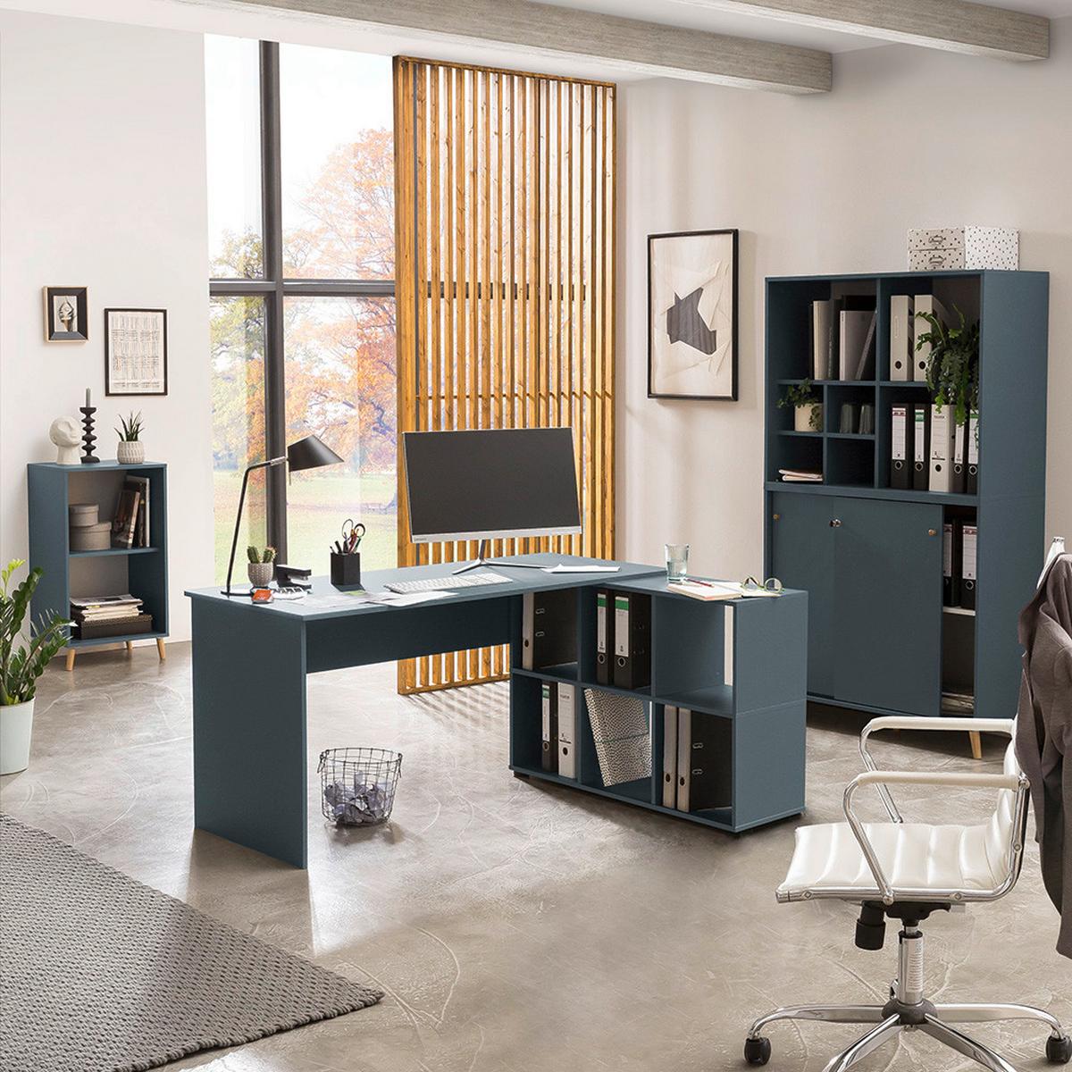 Schreibtisch Serie 500 Blau B: 150 Cm - Blau/Eichefarben, MODERN, Holzwerkstoff (65/150/73,6cm) - MID.YOU