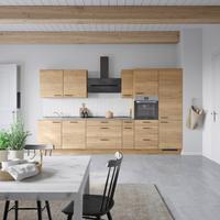 Kuchynská linka 360 cm, dub Sierra - čierna/farba duba, Modern, kov/kompozitné drevo (360cm) - Nobilia