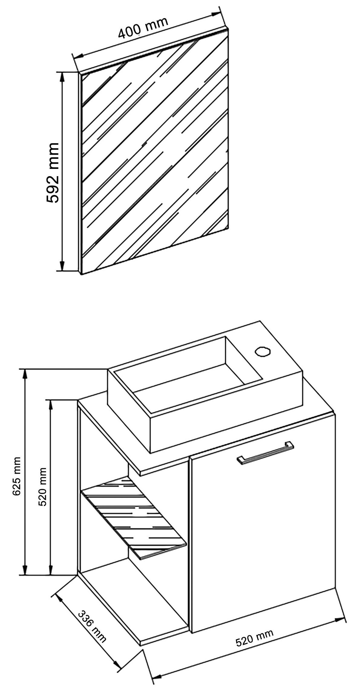 Gästebad Hausa Bl - Honigeiche/Schwarz, MODERN, Glas/Keramik (52cm) - MID.YOU