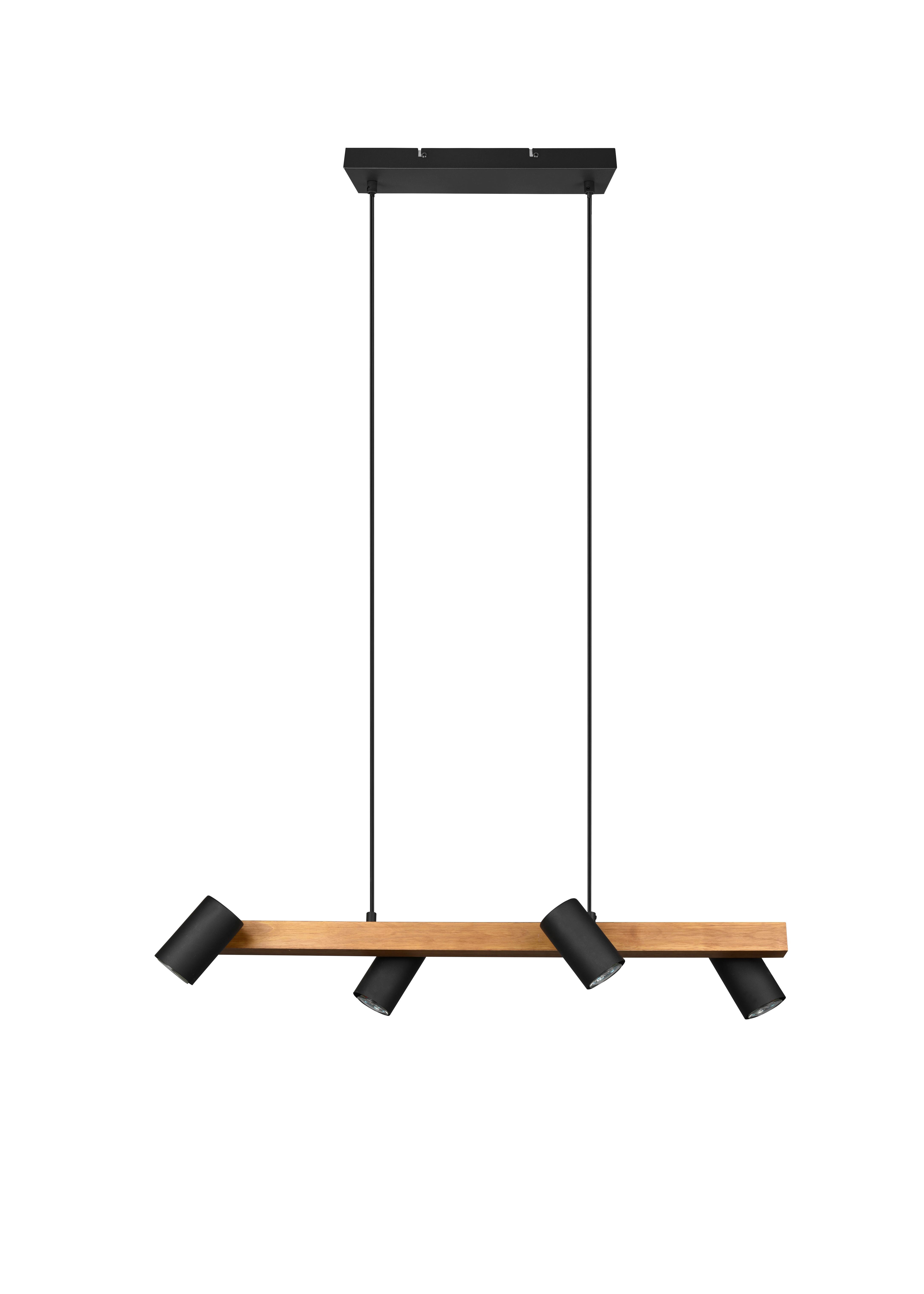 Hängeleuchten Marley H: 150 cm 4-Flammig, Echtholz Kiefer - Schwarz, Basics, Holz/Metall (80/20/150cm) - Trio Leuchten