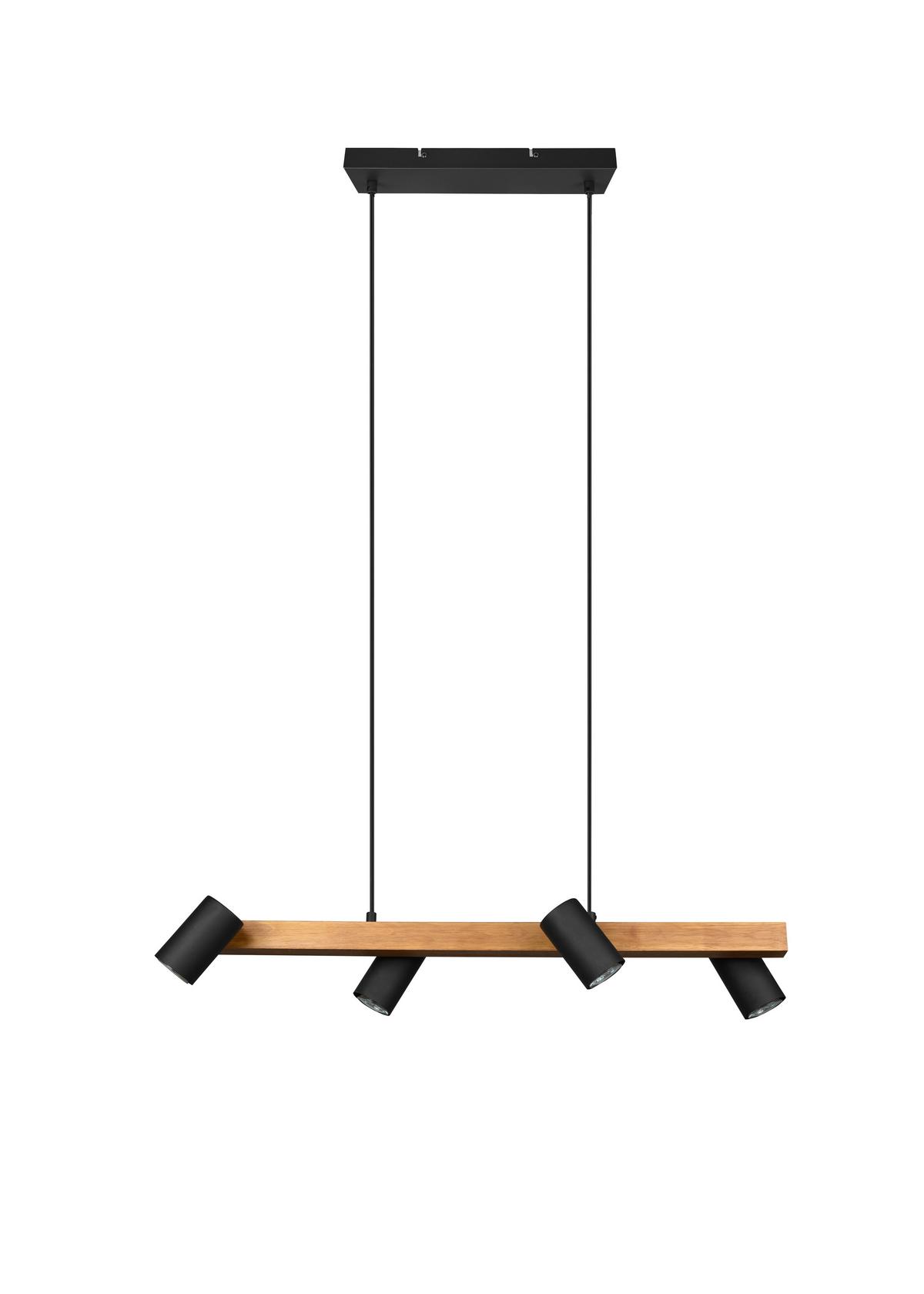 Hängeleuchten Marley H: 150 cm 4-Flammig, Echtholz Kiefer - Schwarz, Basics, Holz/Metall (80/20/150cm) - Trio Leuchten