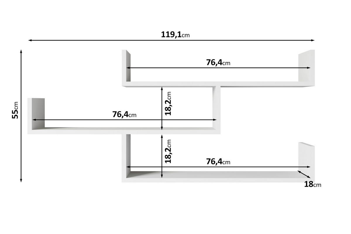 NÁSTĚNNÝ REGÁL TRIO - bílá, Basics, kompozitní dřevo (119,1/55/18cm) - MID.YOU