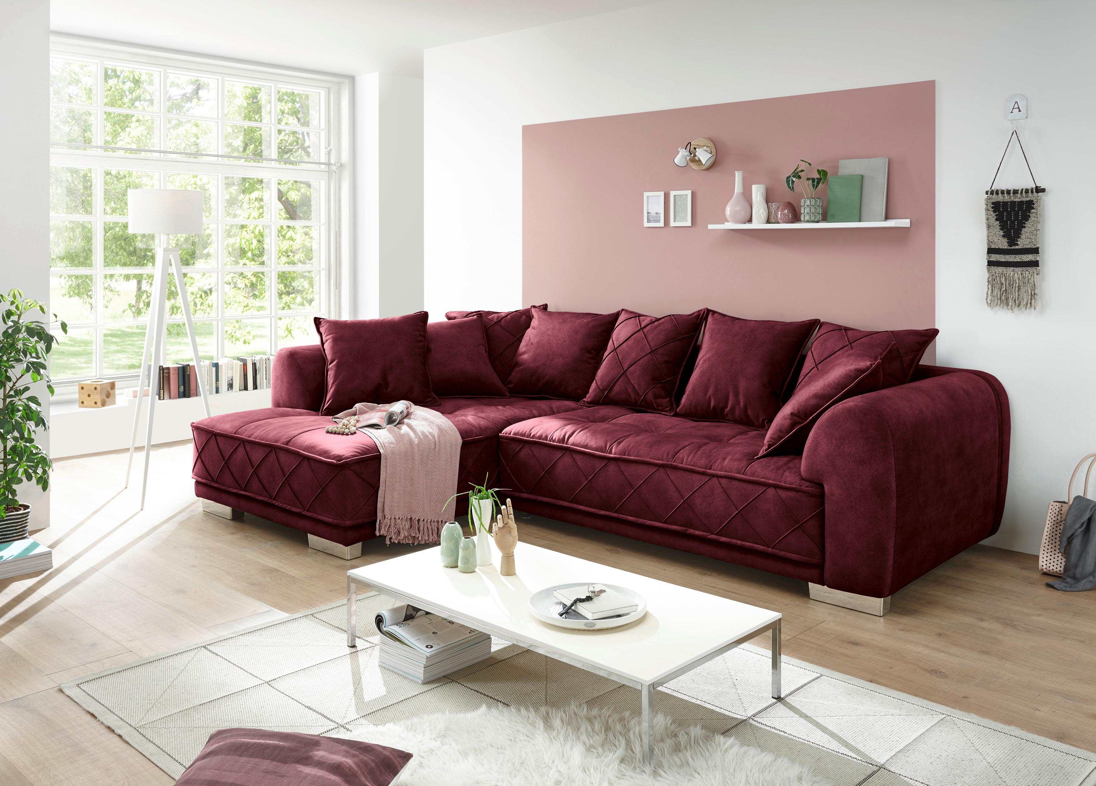 Rohová sedačka SENTINA, oboustranná, bordový velur - bordeaux/barvy stříbra, Basics, textil/plast (319/194cm) - MID.YOU