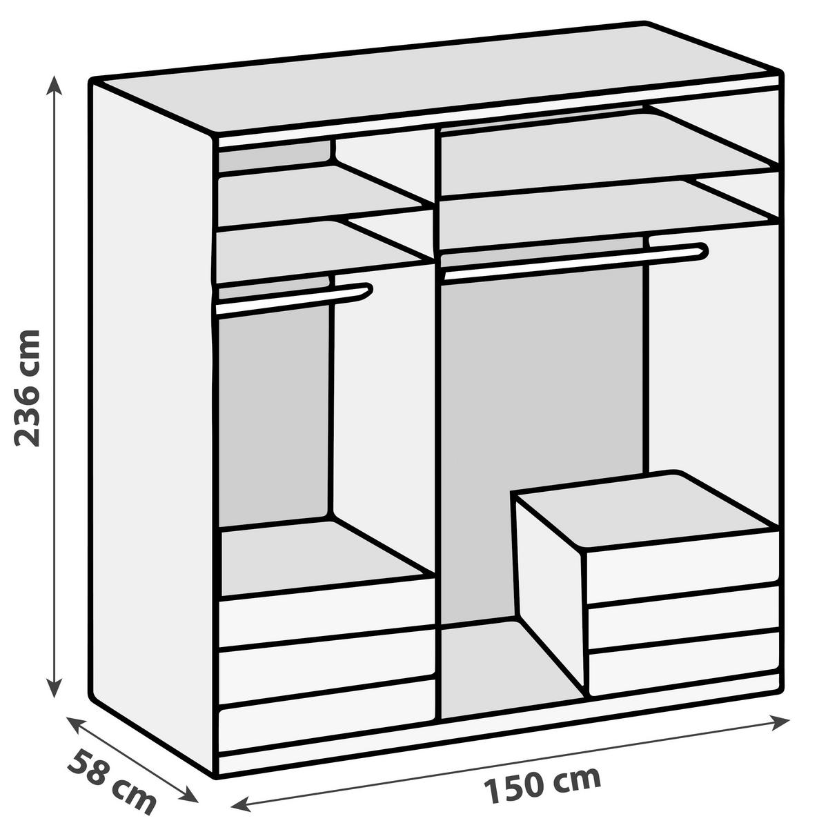 Drehtürenschrank Mit Laden, 150 Cm, Weiß/eiche Dekor - Eichefarben/Weiß, MODERN, Holzwerkstoff (150/236/58cm) - MID.YOU