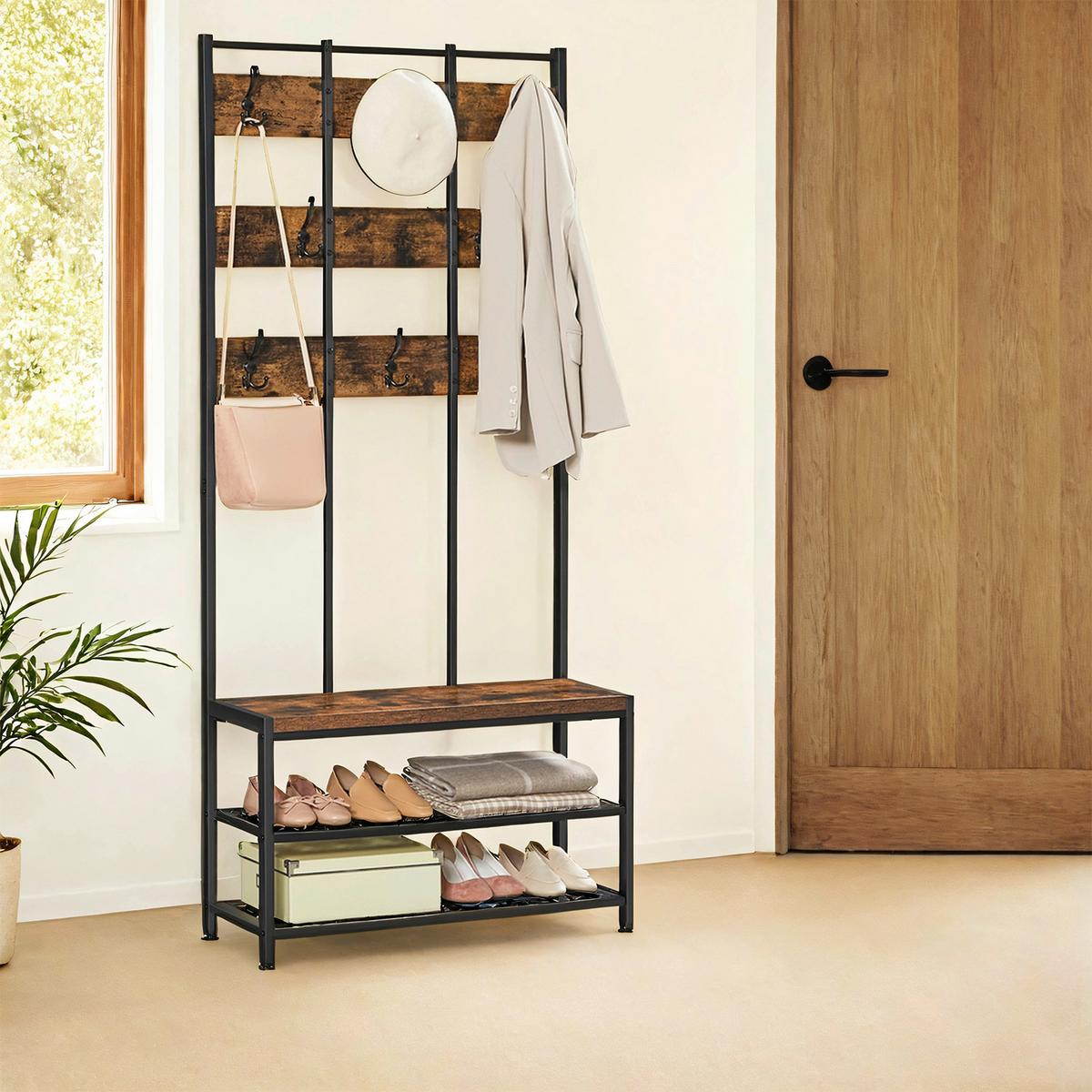 Garderobe Clothes Horse - Schwarz/Braun, MODERN, Holzwerkstoff/Metall (84/182/30cm) - MID.YOU