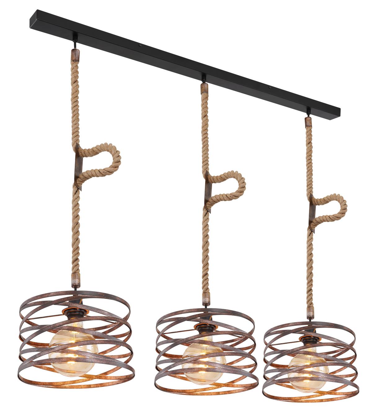 Hängeleuchte H: 120 cm 3-Flammig - Rostfarben/Schwarz, Basics, Naturmaterialien/Metall (115/28/120cm) - Globo