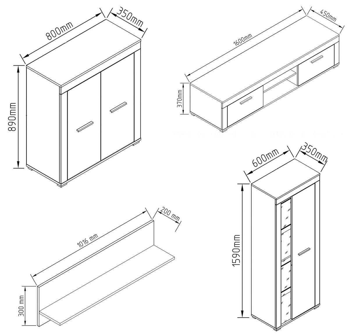 Wohnwand Usilo Anthrazit/Eiche Dekor B: 300cm - Honigeiche/Anthrazit, Design, Glas/Holzwerkstoff (300/159/37cm) - MID.YOU