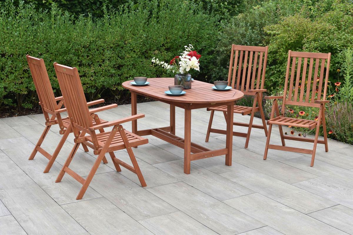 Gartentischgruppe Vitoria 5--Teilig. aus Holz - Eukalyptusholzfarben, KONVENTIONELL, Holz - Gardenson