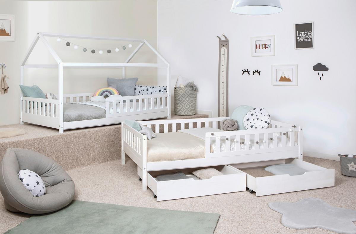 Hausbett 120x200 Cm Kiefer Weiß Inkl. Laden - Weiß/Naturfarben, MODERN, Holz (120/200cm) - MID.YOU