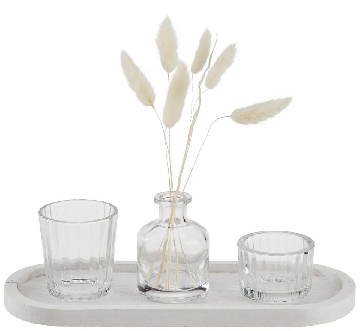 Dekotablett Sindra - Naturfarben, Basics, Glas/Naturmaterialien (25/10/12cm)