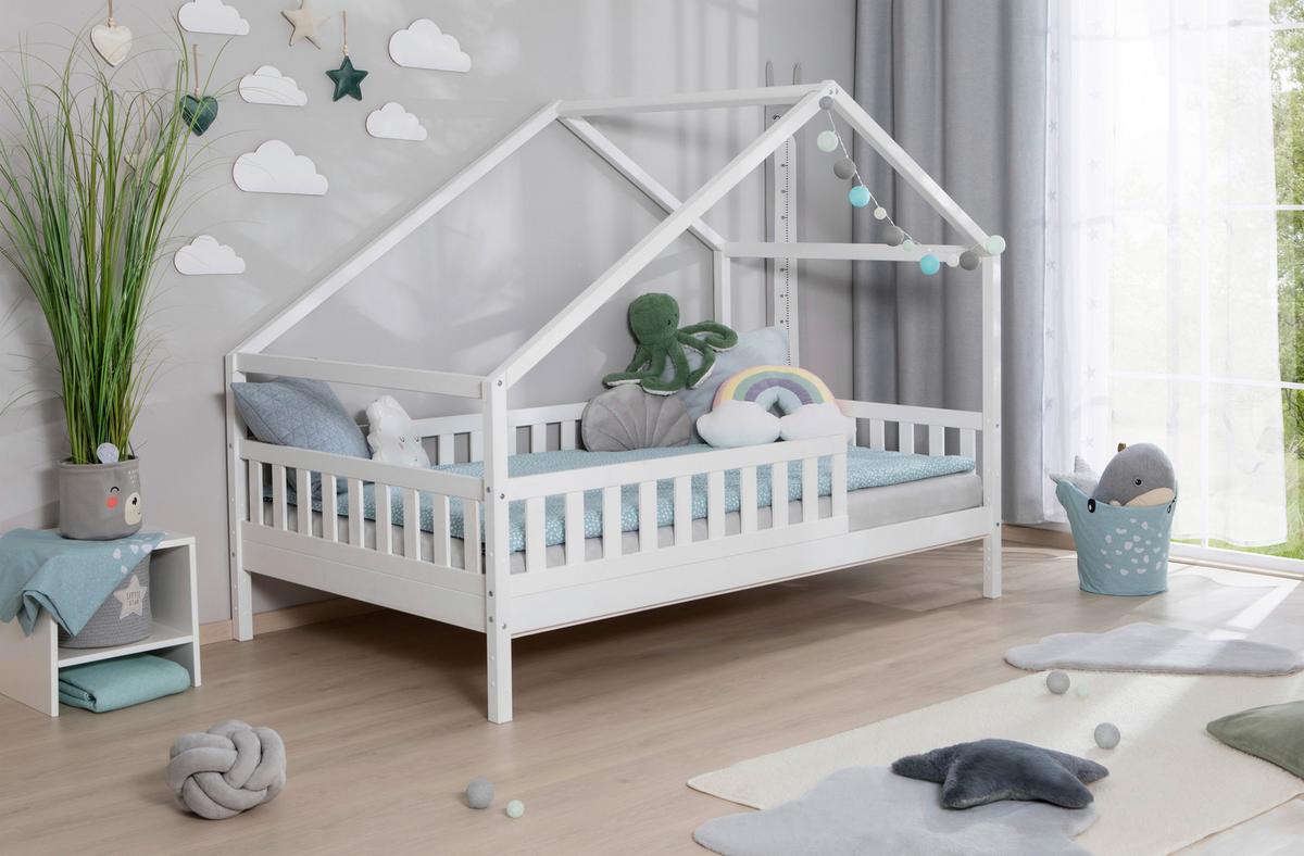 Hausbett Lou Weiß B: 140 cm - Weiß/Naturfarben, MODERN, Holz/Textil (140/200cm) - MID.YOU