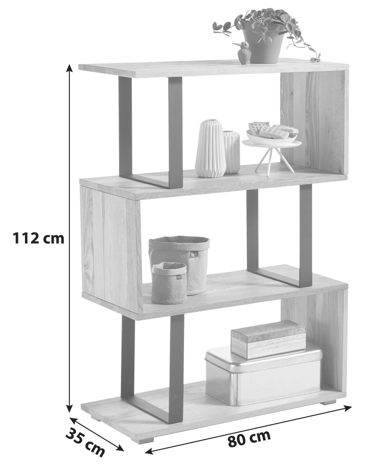 Regal Fernando 2 B: 80 Cm Eiche Dekor/schwarz - Eichefarben/Schwarz, Design, Holz/Metall (80/112/35cm) - Livetastic