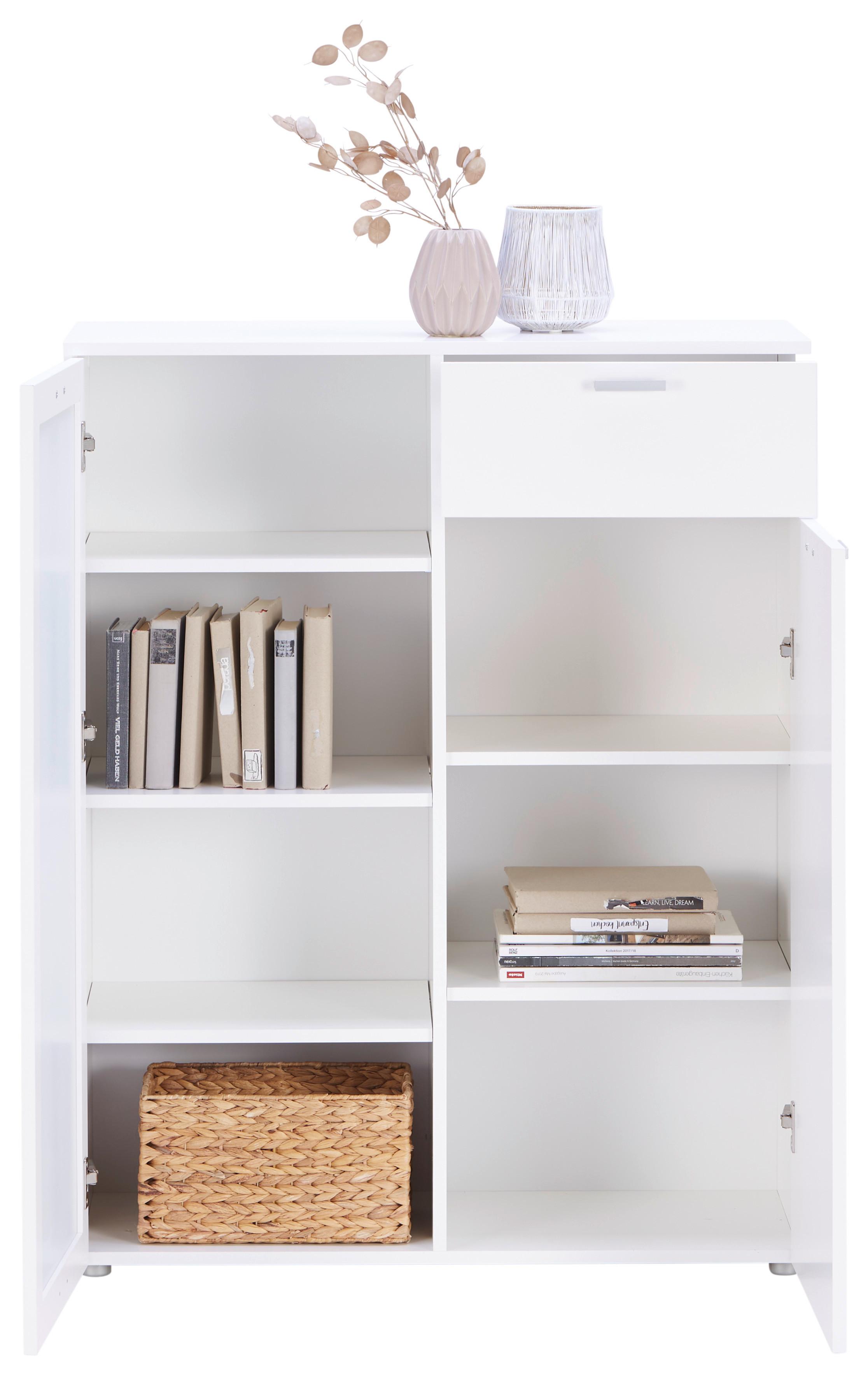Kommode B: 90 cm Xeno Weiß Dekor - MODERN, Holzwerkstoff (90/115/37cm)