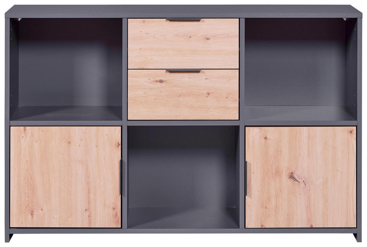 Kommode 120cm Pepeto, Anthrazit - Anthrazit/Eiche Artisan, Design, Holzwerkstoff (120/77/30cm) - Livetastic