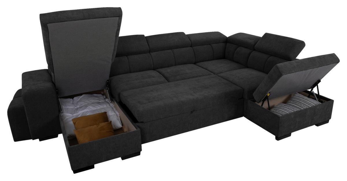 Wohnlandschaft Sirus XL schwarz, 219x334cm - Eichefarben/Schwarz, KONVENTIONELL, Holz/Holzwerkstoff (219/334cm)