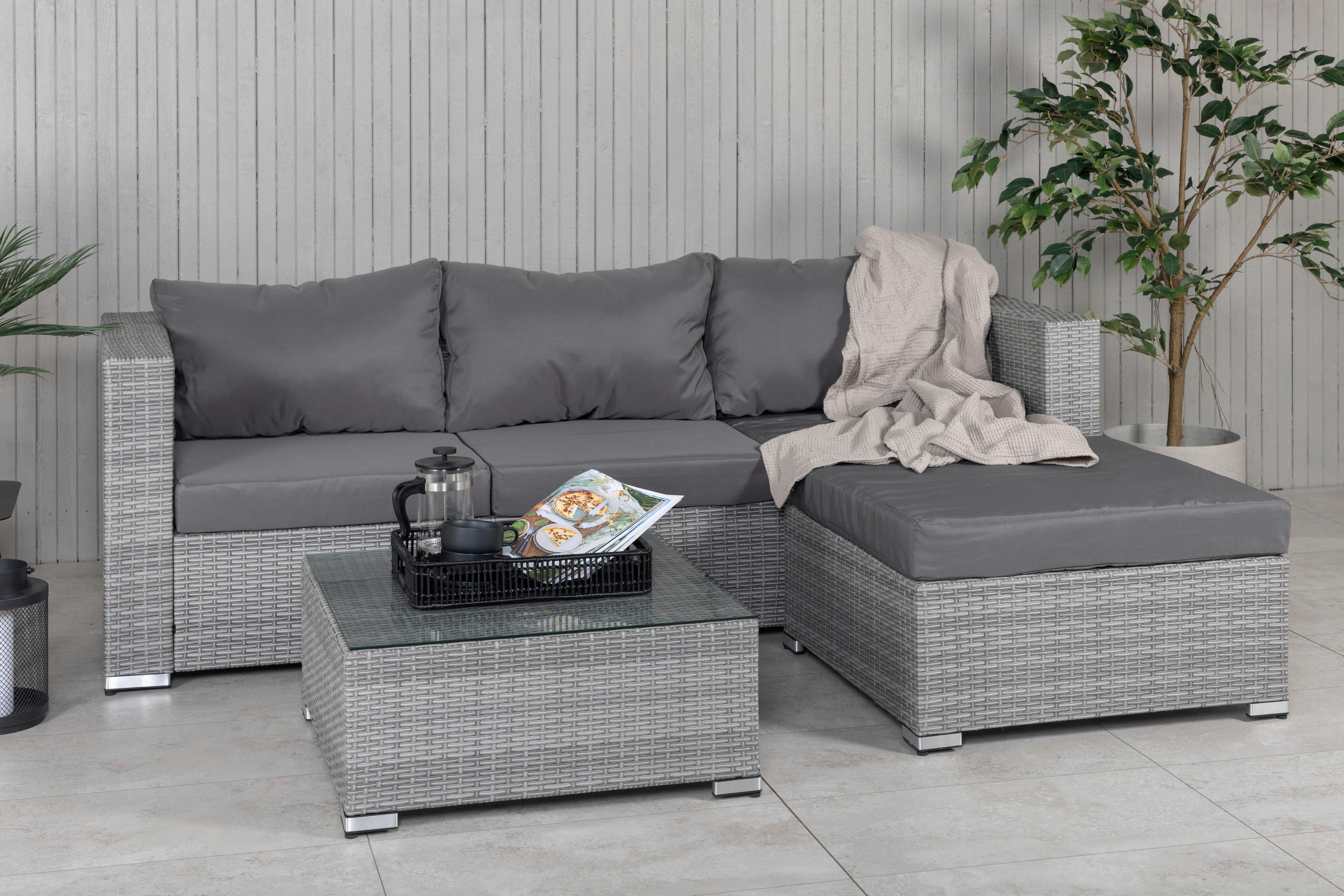 Loungegarnitur 2-Tlg Rotterdam Metall/Kunststoff/Glas +kissen - Grau, KONVENTIONELL, Glas/Kunststoff - Gardenson