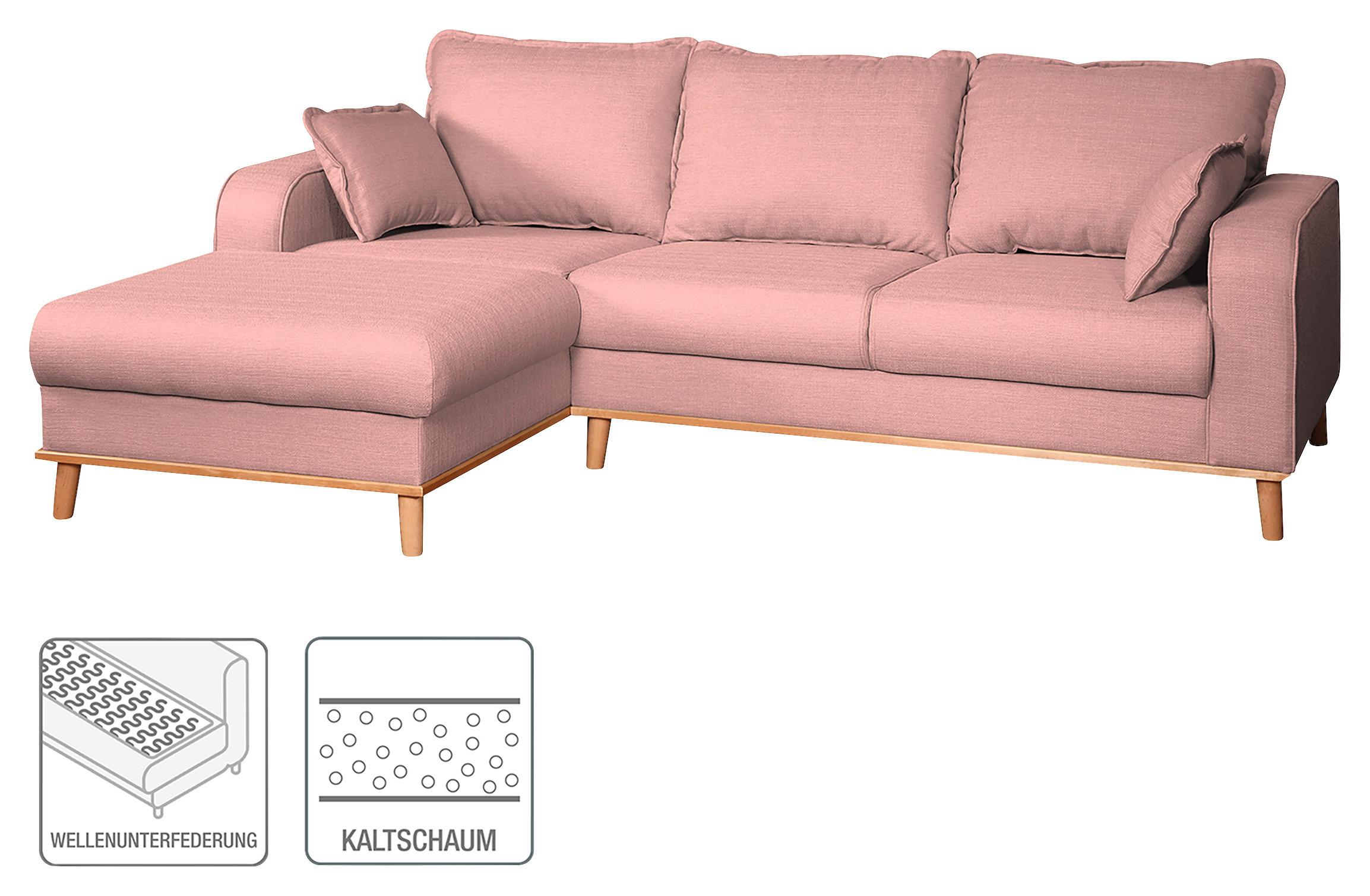 Ecksofa Beata Rosa S: 150x230 cm - Wengefarben/Rosa, Design, Textil (150/230cm) - Livetastic