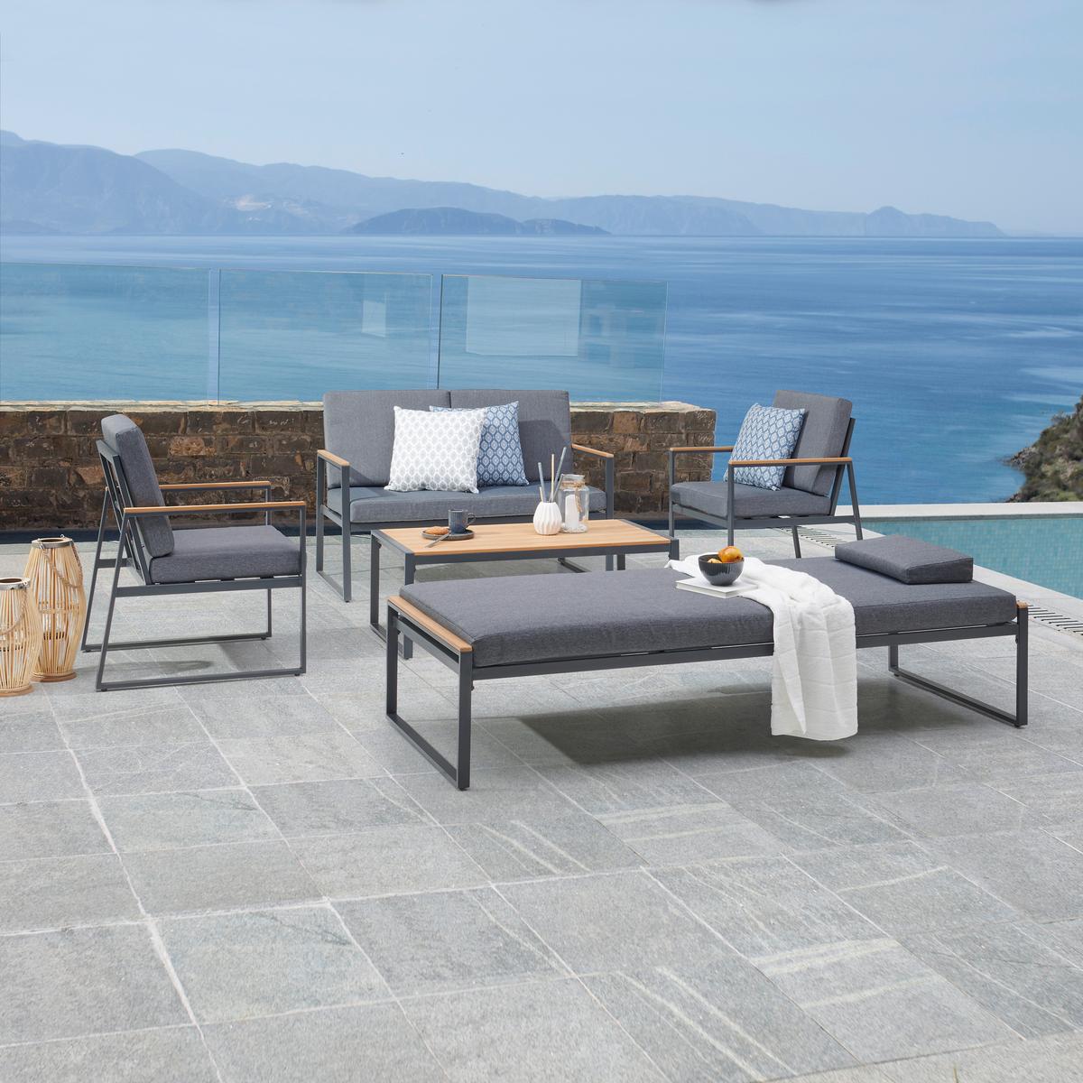 Gartenliege Sabina Stahl mit Auflage - Anthrazit/Naturfarben, MODERN, Kunststoff/Textil (190/40/75cm) - Beldano