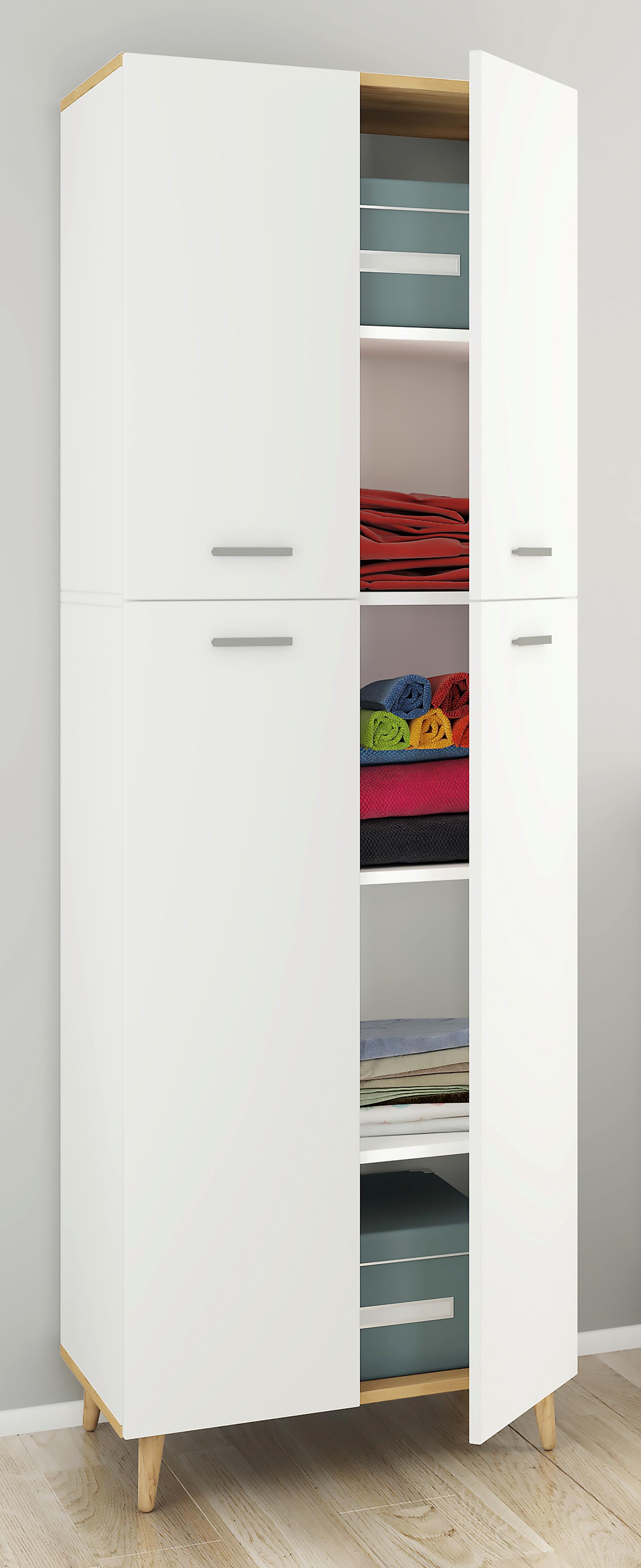 Viacúčelová skriňa LANDOS, biela/dub medový - hnedá/sivá, Modern, kompozitné drevo/plast (60/184/39cm) - MID.YOU