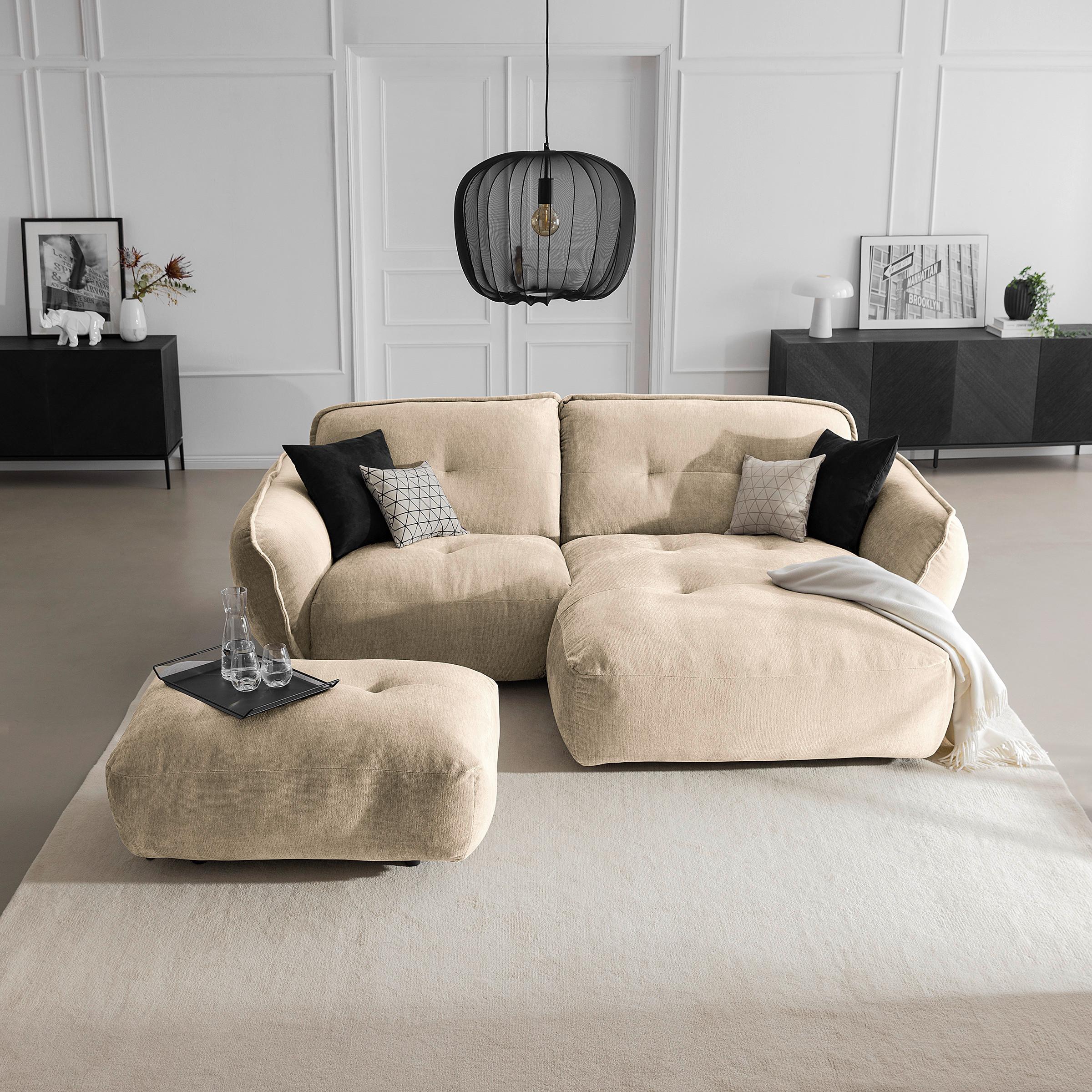 Hocker Fluffy, Creme B: 112 Cm - Creme/Schwarz, MODERN, Textil (112/46/65cm) - Trendmanufaktur