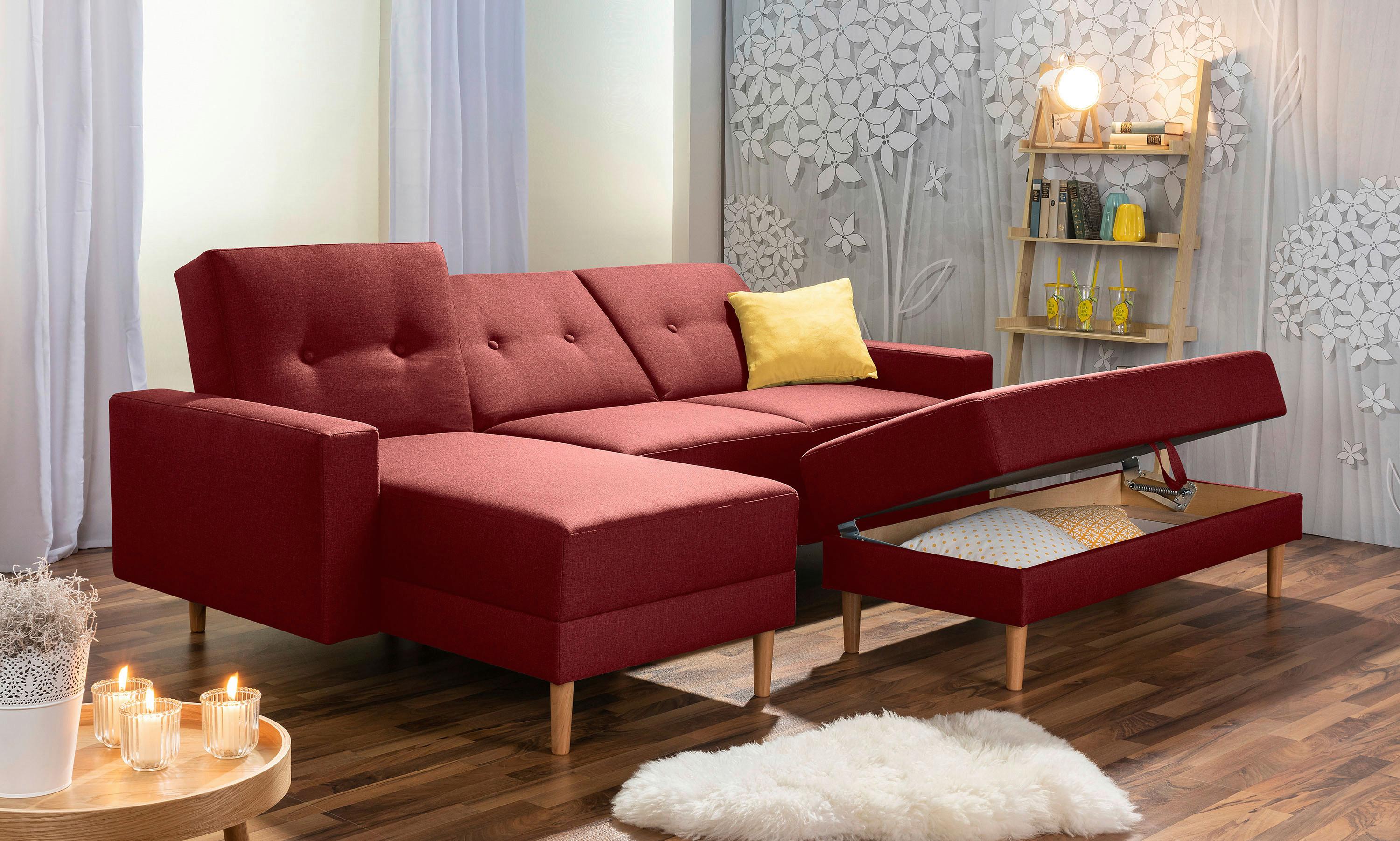 Eckschlafsofa Just Cool - Rot/Erlefarben, Design, Textil (230/93/152cm) - Max Winzer