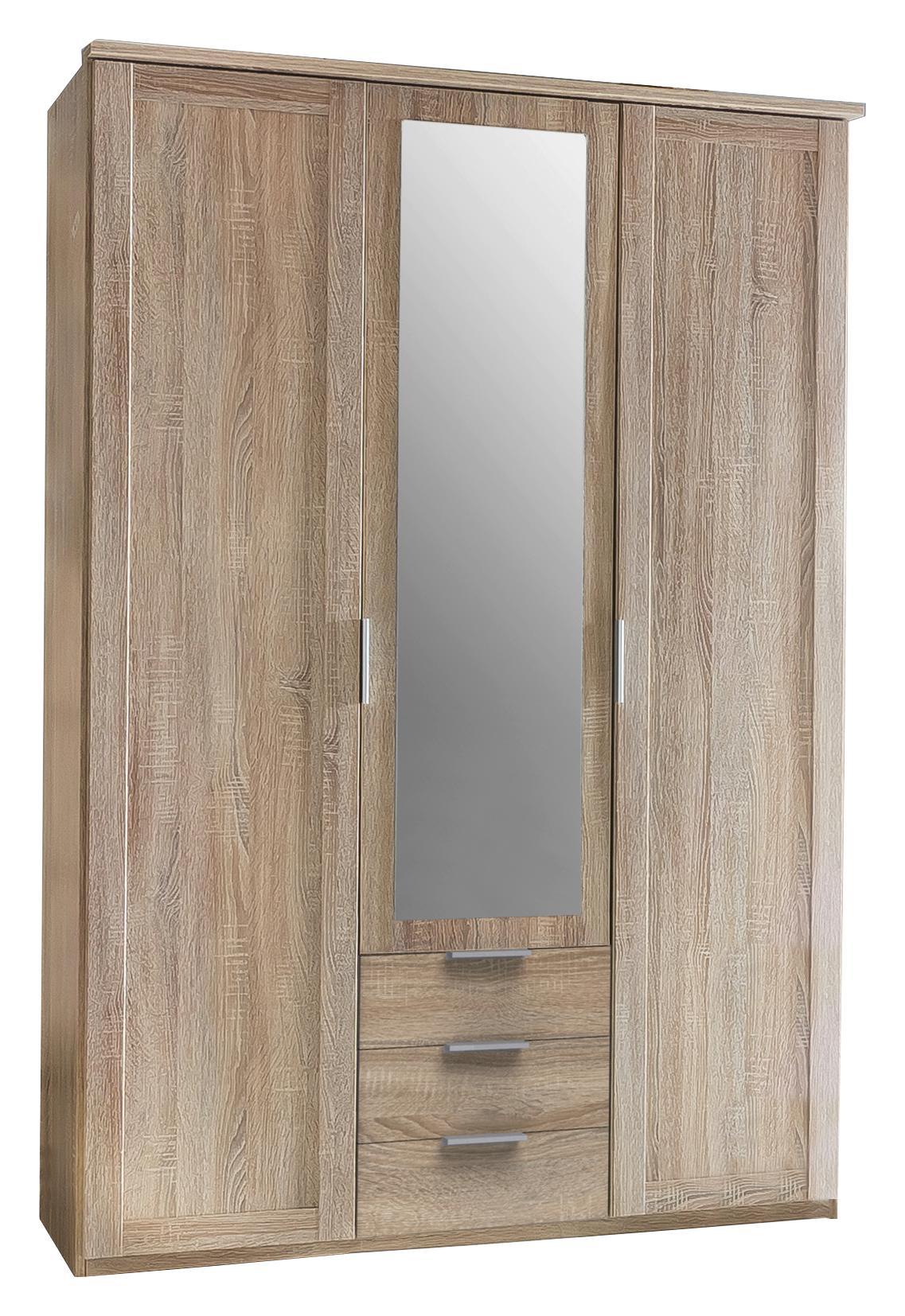 Drehtürenschrank Nadja B: ca. 135 cm - Eichefarben, KONVENTIONELL, Glas/Holzwerkstoff (135/210/58cm) - Cantus