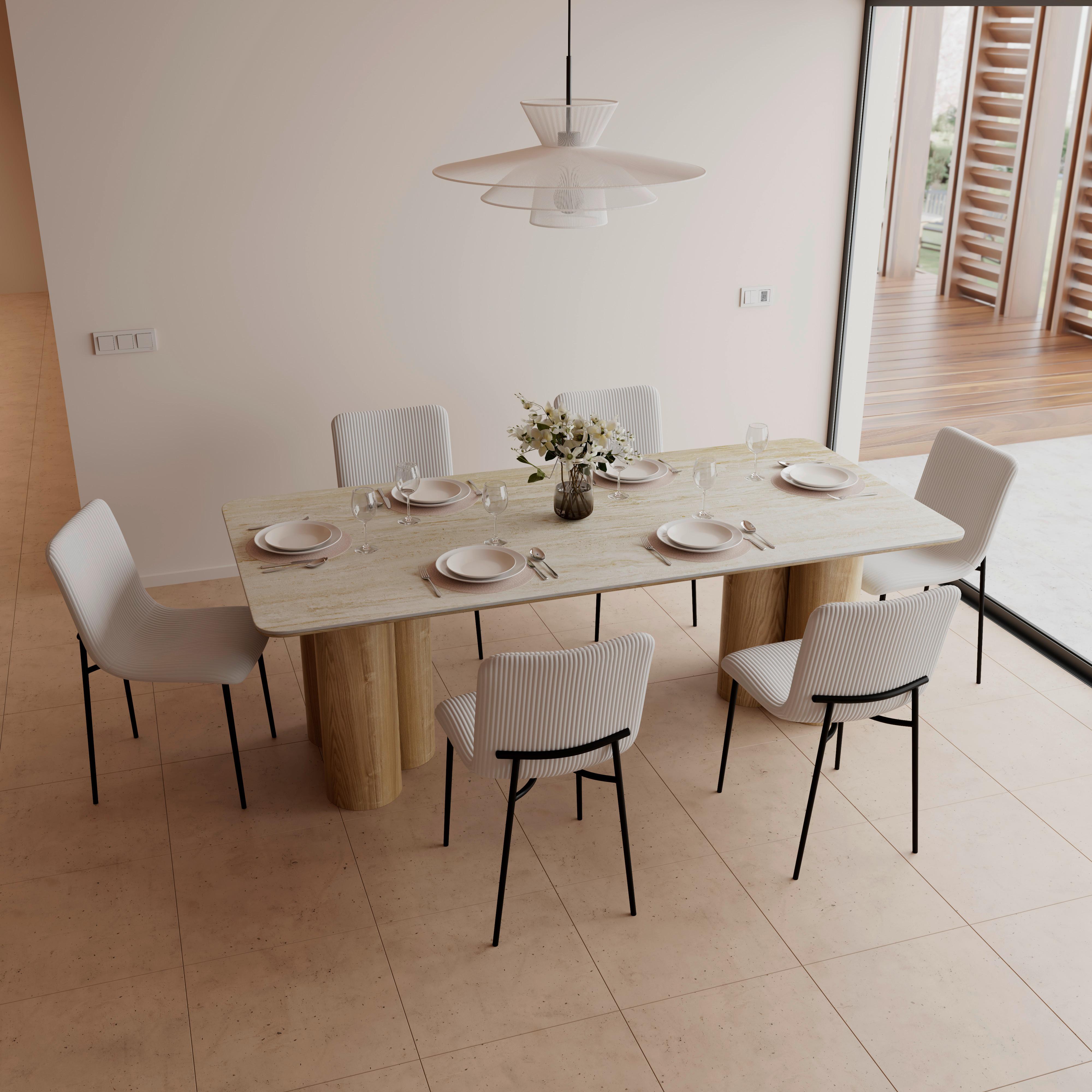 Jedálenský stôl Kiano, š: 220 cm - prírodná farba/krémová, Modern, drevo/kompozitné drevo (220/76/105cm) - Bessagi Home