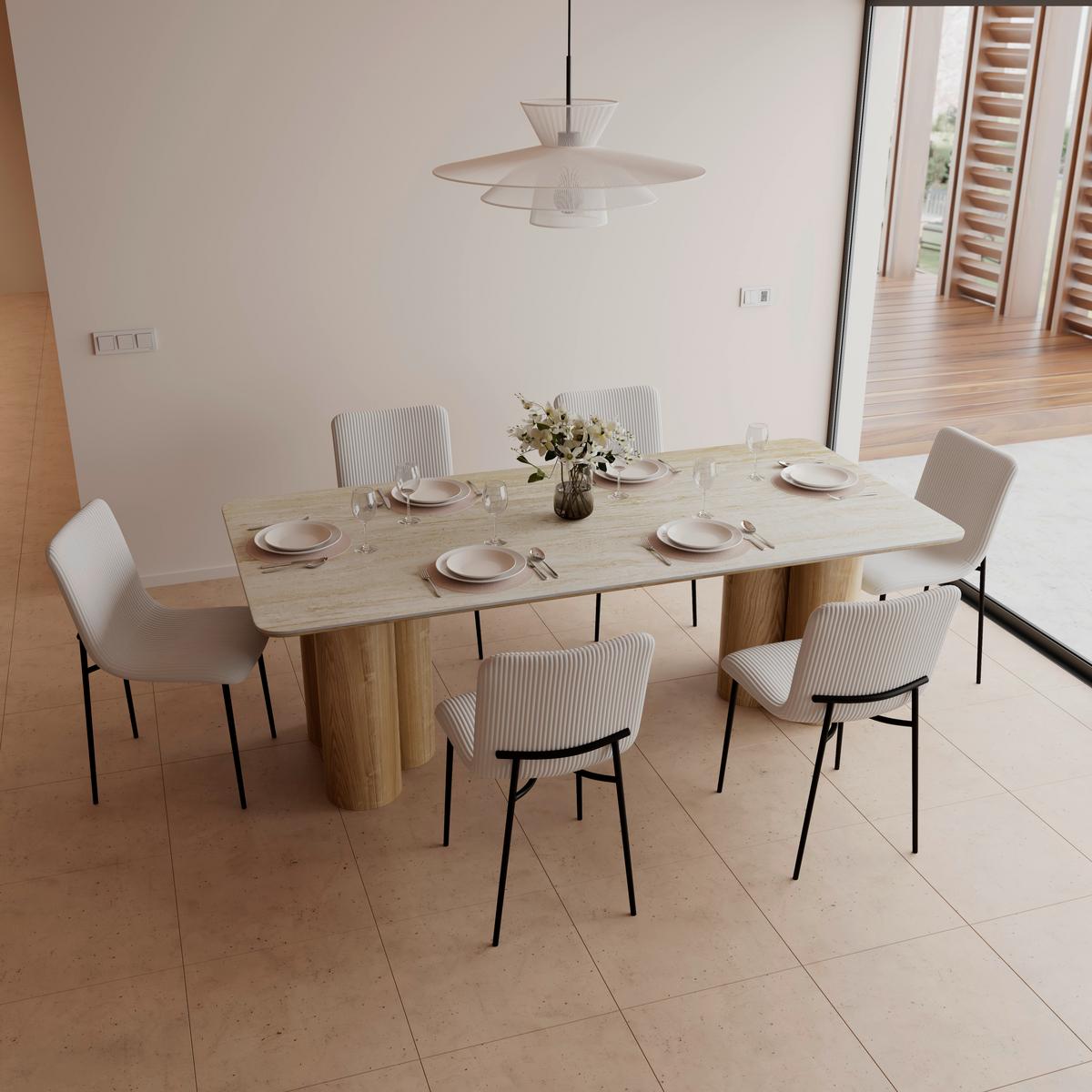 Jídelní stůl Kiano, š: 220 cm - krémová/přírodní barvy, Moderní, dřevo/kompozitní dřevo (220/76/105cm) - Bessagi Home