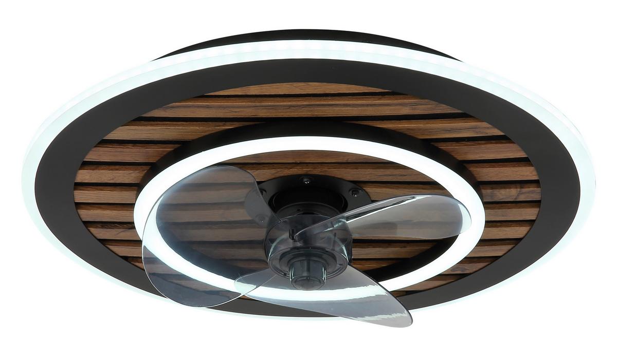 Deckenventilator Trevino Opal Schwarz Braun Grau D:49cm - Dunkelbraun/Opal, KONVENTIONELL, Kunststoff/Metall (49/13cm) - Globo