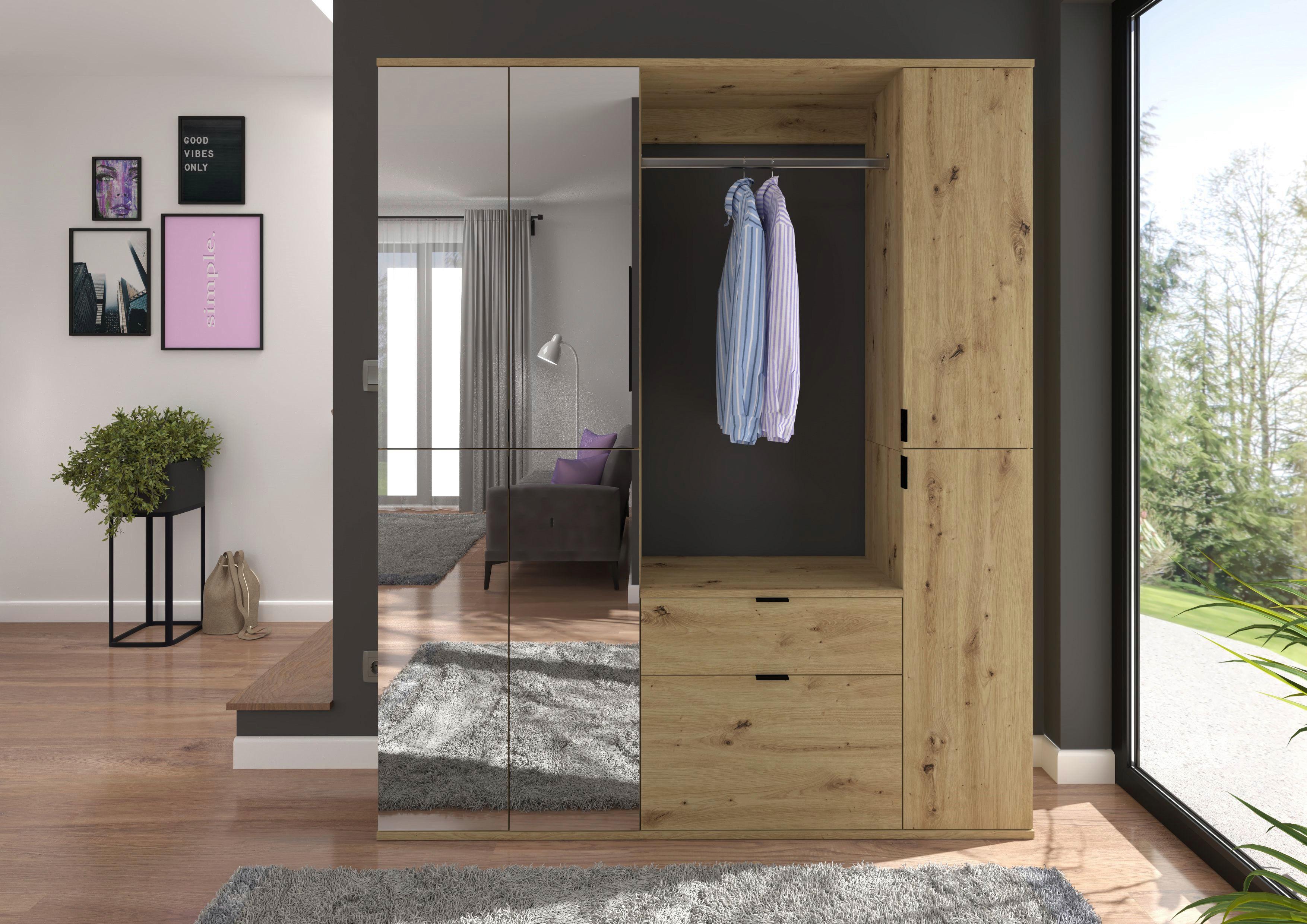 Garderobe Projekt X Eiche Artisan B: 152 cm - KONVENTIONELL, Glas/Holzwerkstoff (152/193/34cm) - MID.YOU