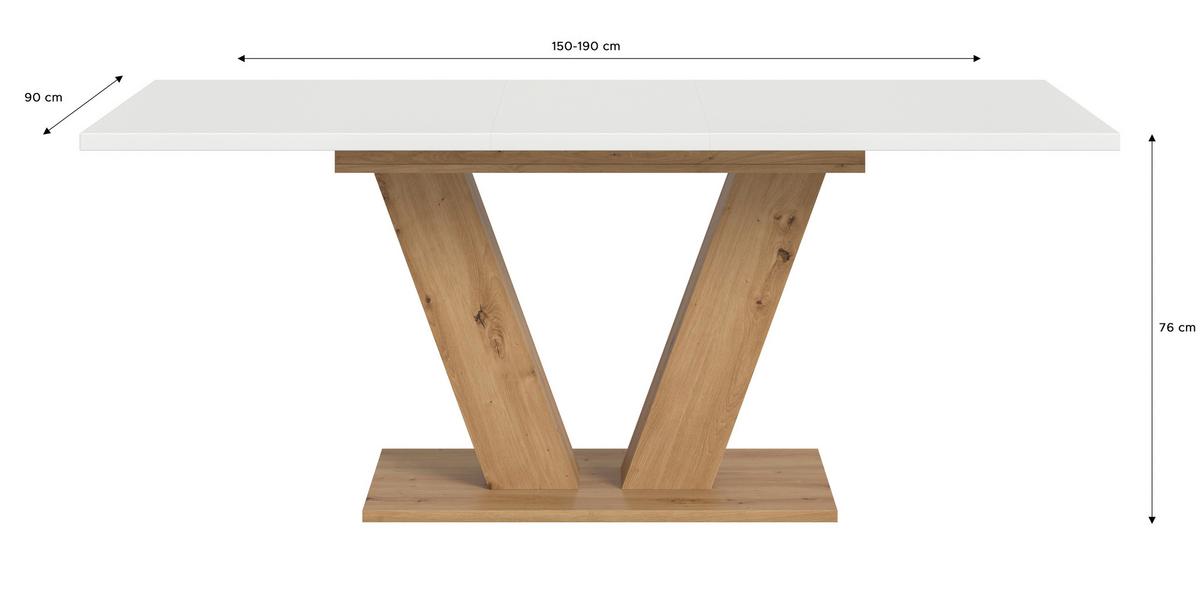 Ausziehtisch Marlon 150 Az Weiß/Artisan, B: 150-190 cm - Eiche Artisan/Weiß, Trend, Holzwerkstoff (150-190/76/90cm)