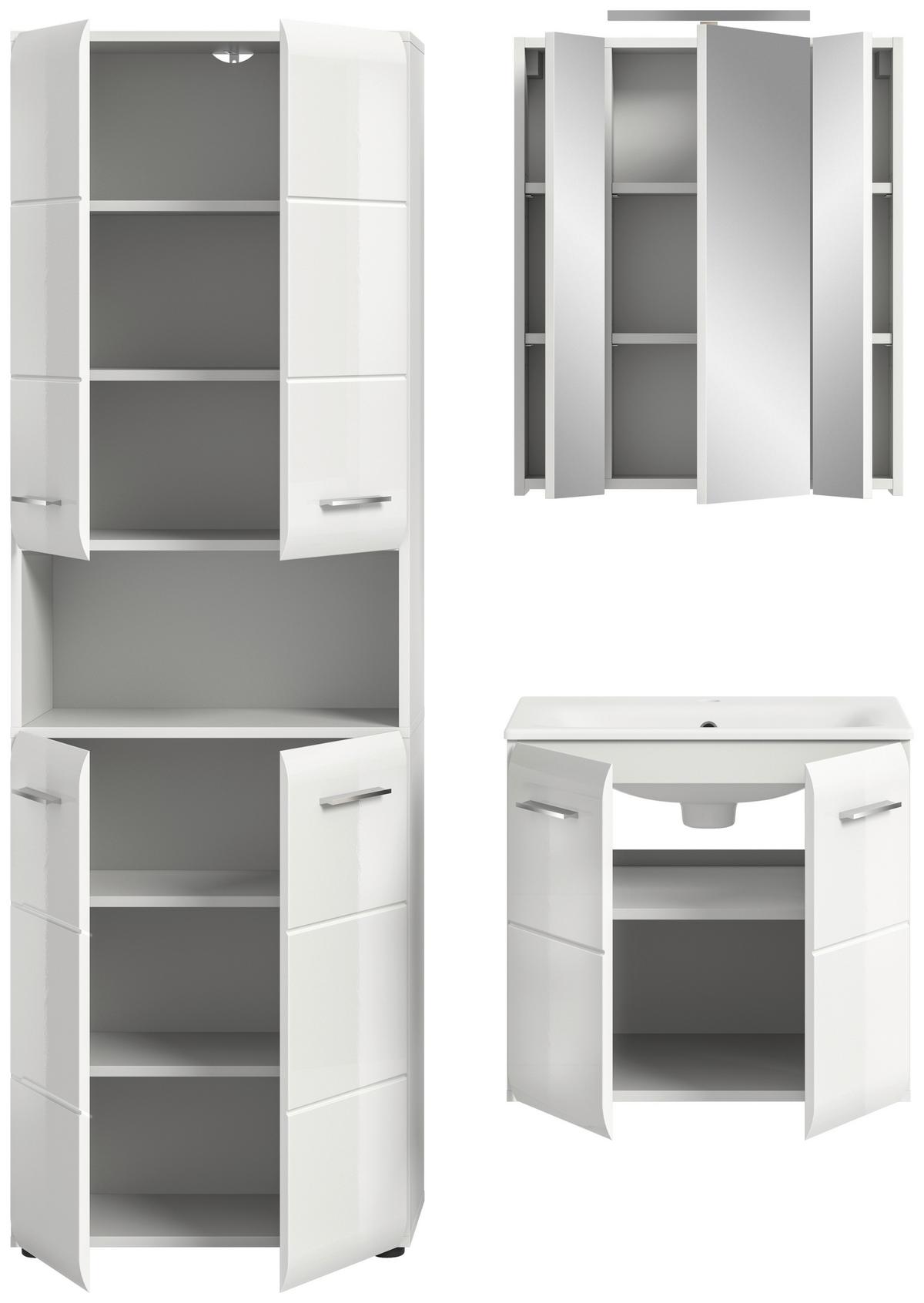 Badezimmer Ice Weiß/weiß Hg B: 120 Cm - Weiß Hochglanz/Schwarz, MODERN, Keramik/Holzwerkstoff (120/185/46cm) - MID.YOU