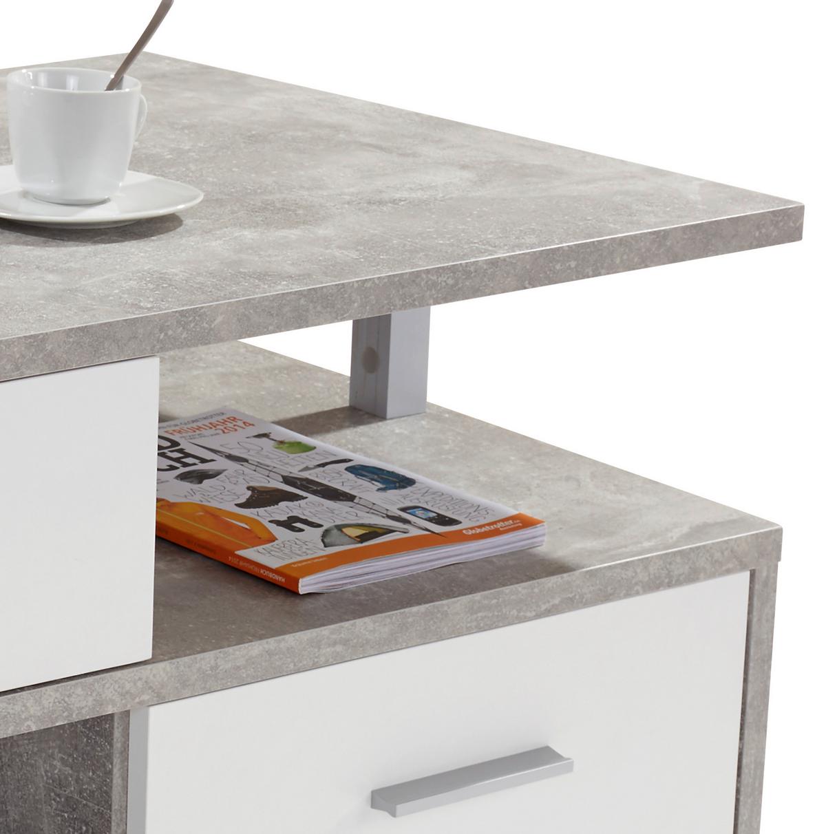 Couchtisch Mit Stauraum + Rollen Quattro Betonoptik/weiß - Weiß/Grau, MODERN, Holzwerkstoff (105/45/60cm)