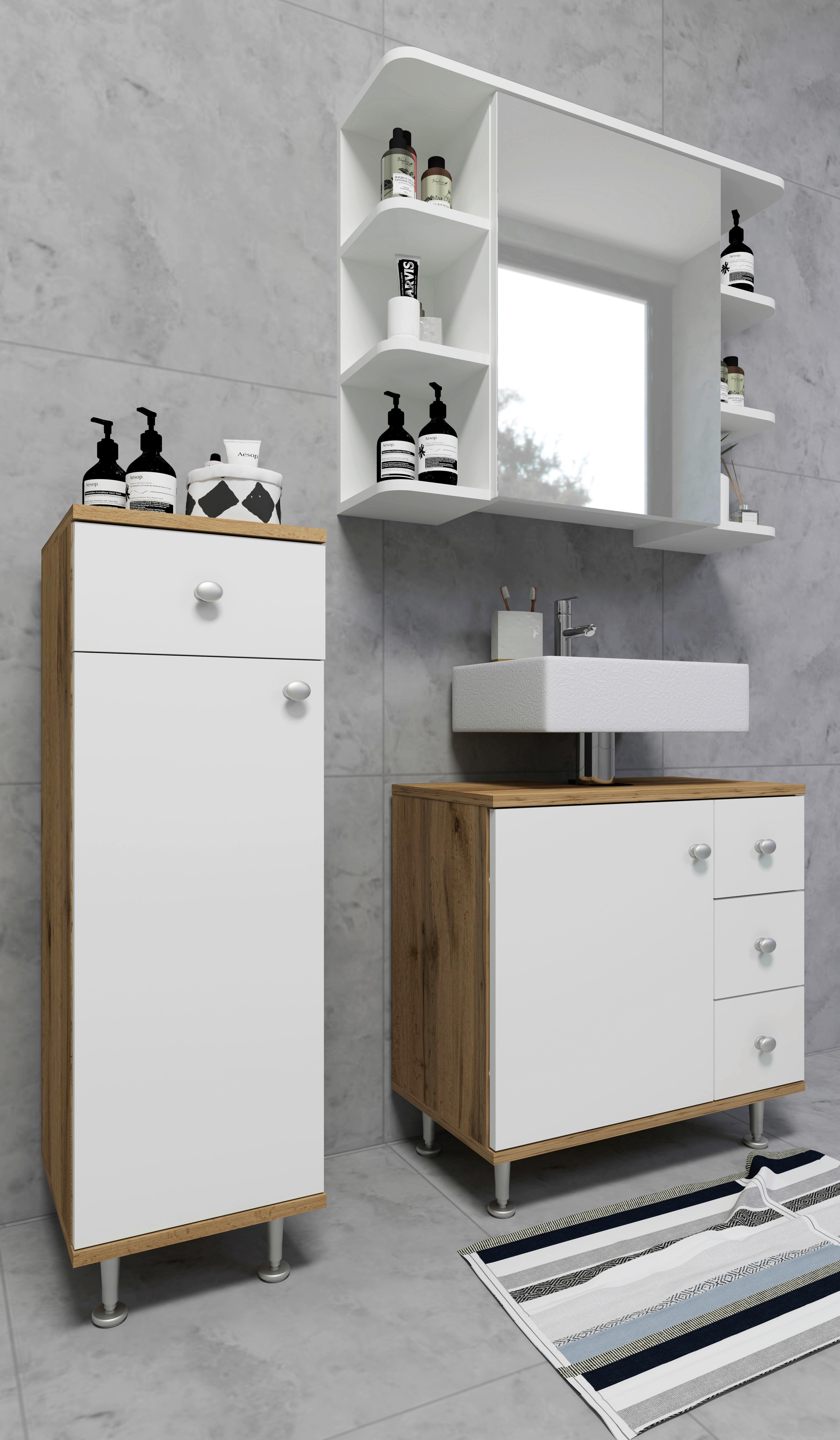 Unterschrank Nilosi - Honigeiche/Silberfarben, MODERN, Holzwerkstoff (30/95/30cm) - MID.YOU