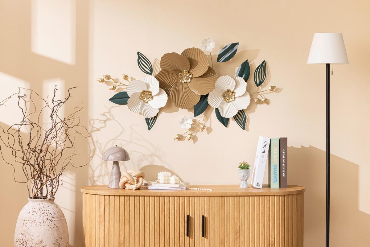 Wanddeko Iris - Hellbraun/Pastellblau, KONVENTIONELL, Metall (99/56cm) - Luca Bessoni