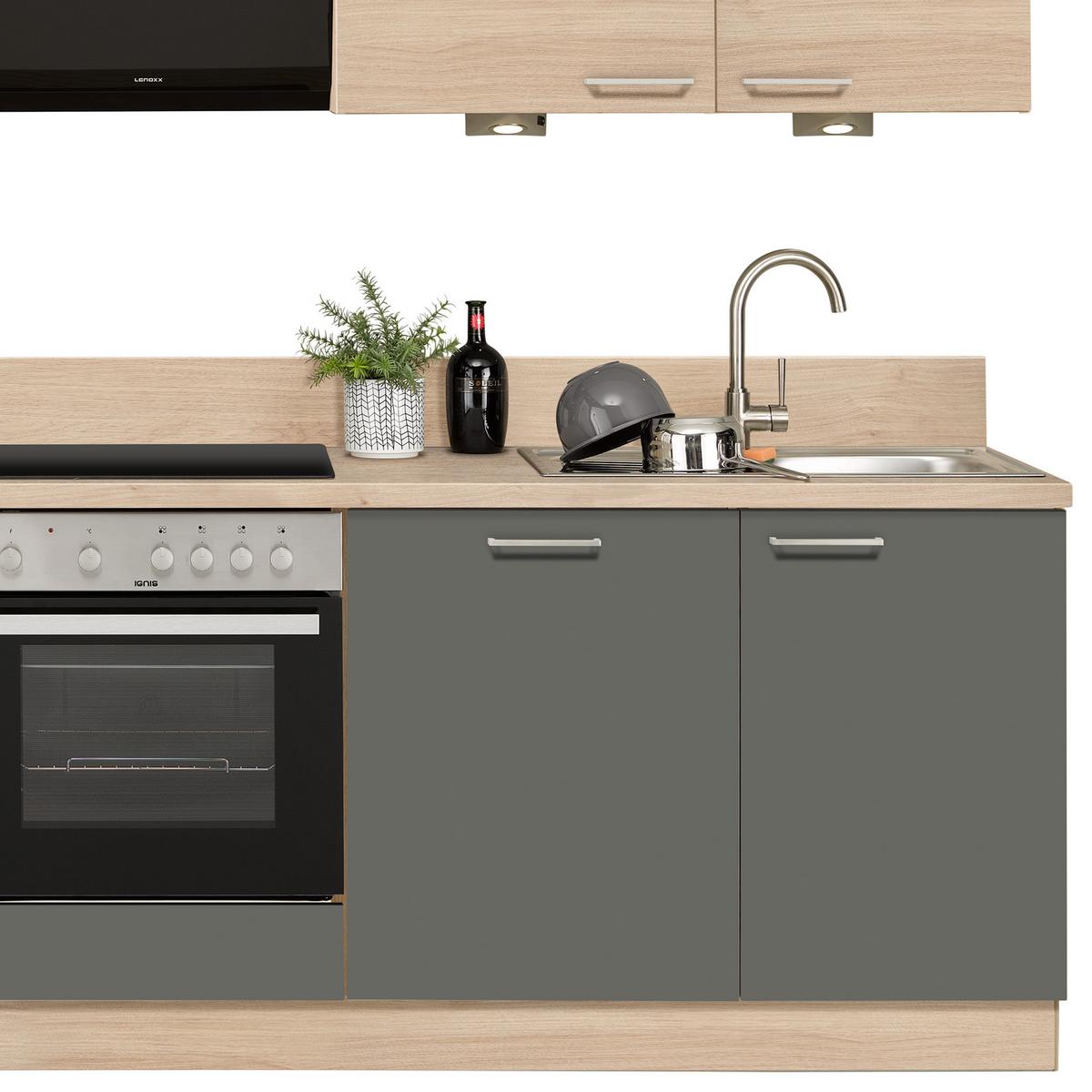 Küchenzeile Win/Plan Mit Geräten 280 cm Eiche/Anthrazit - Basics, Holzwerkstoff (280cm) - Express