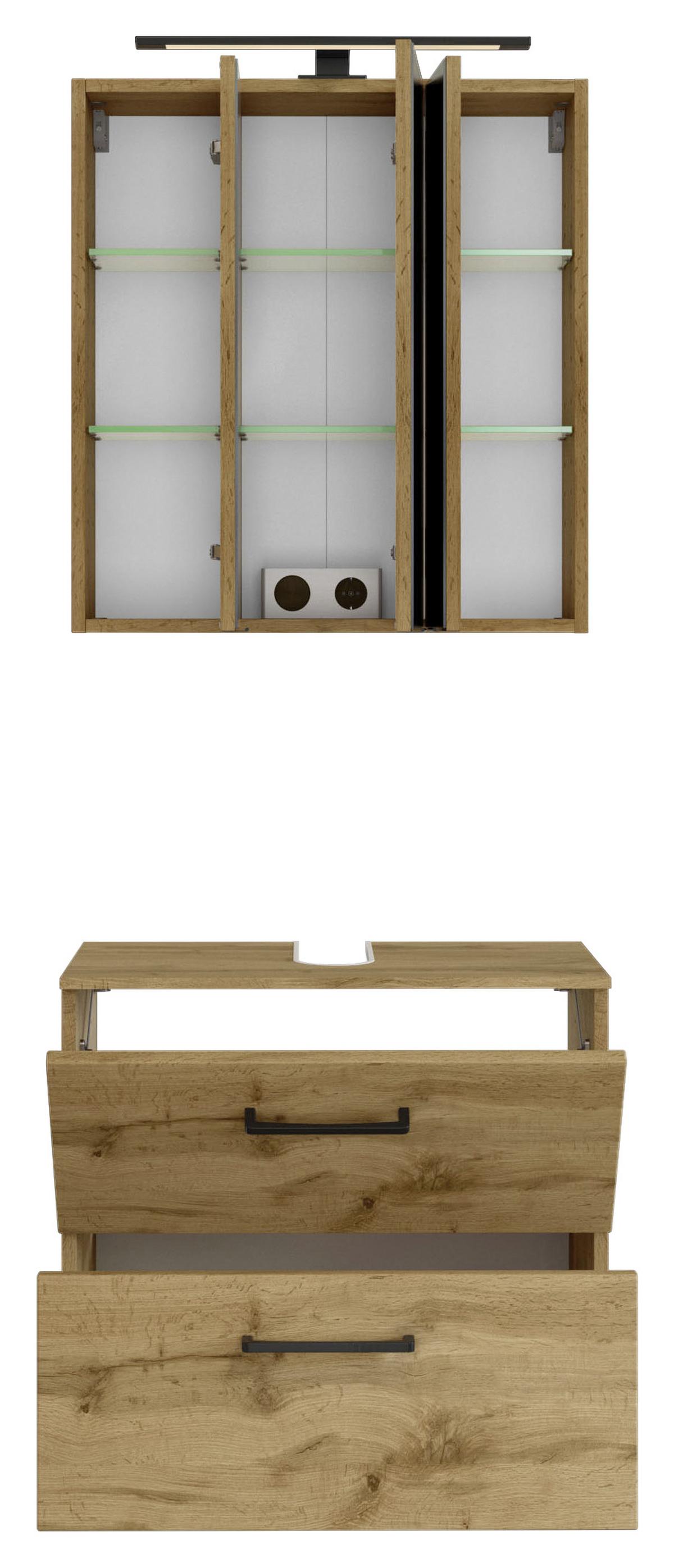 Badmöbel-Set 2-Tlg. inkl. LED Manchester B: 60cm Eichefarben - Eichefarben, MODERN, Holzwerkstoff (60cm) - Held
