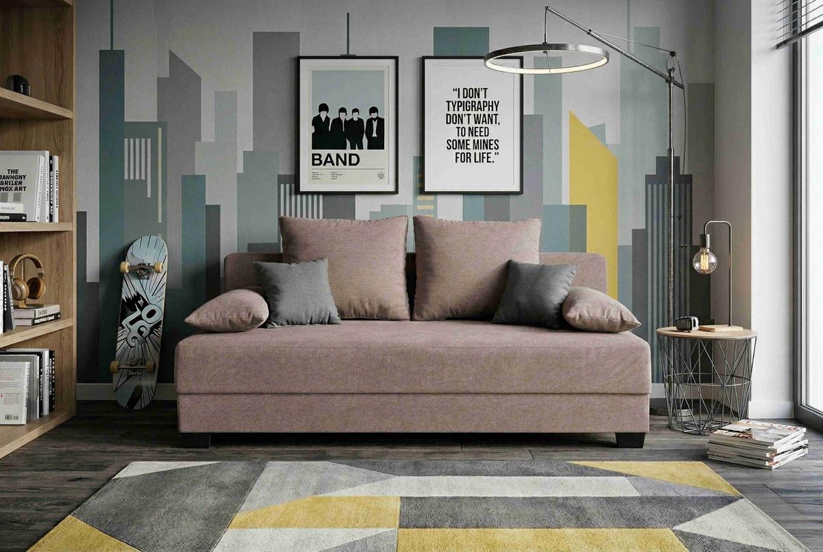 SCHLAFSOFA Rosa 200 cm - Schwarz/Rosa, Design, Holzwerkstoff/Textil (200/90/110cm) - P & B