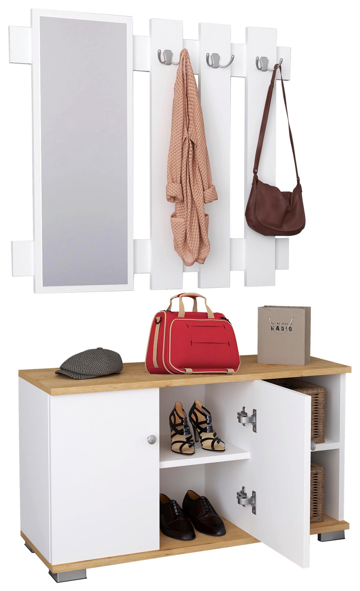 Garderobe Gados 2--Teilig. Honigeiche Dekor - Honigeiche/Weiß, MODERN, Holzwerkstoff (90/132/33cm) - MID.YOU