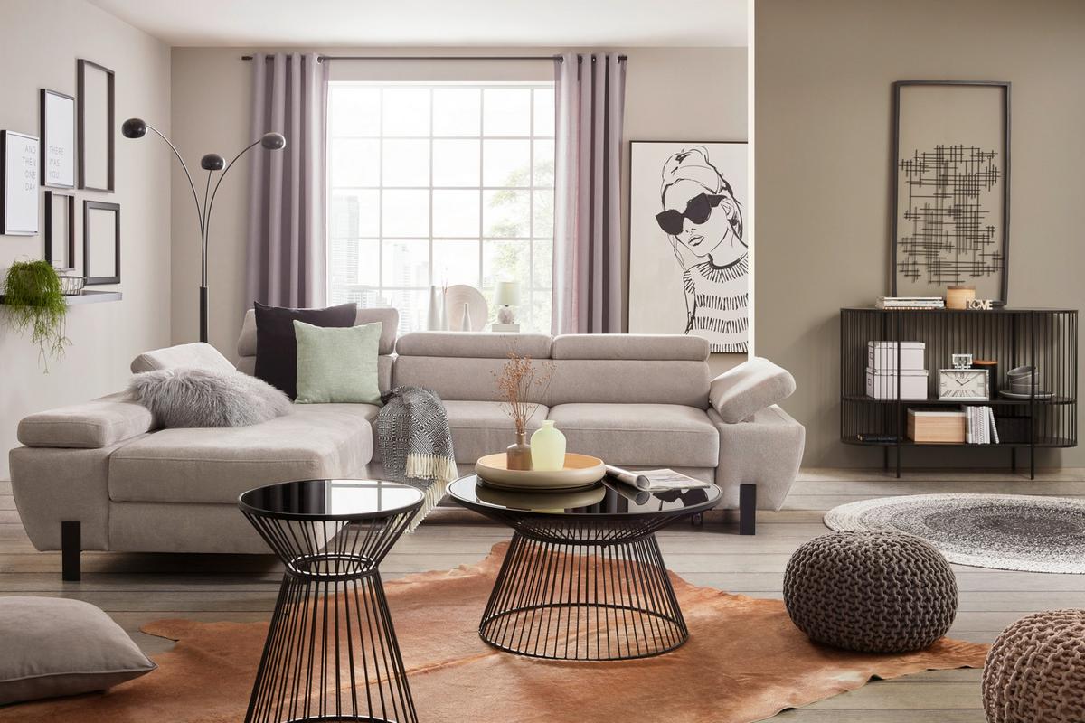 Rohová sedačka MILNA, levá, světle šedá - šedá/černá, Moderní, kov/dřevo (189/277cm) - Mömax