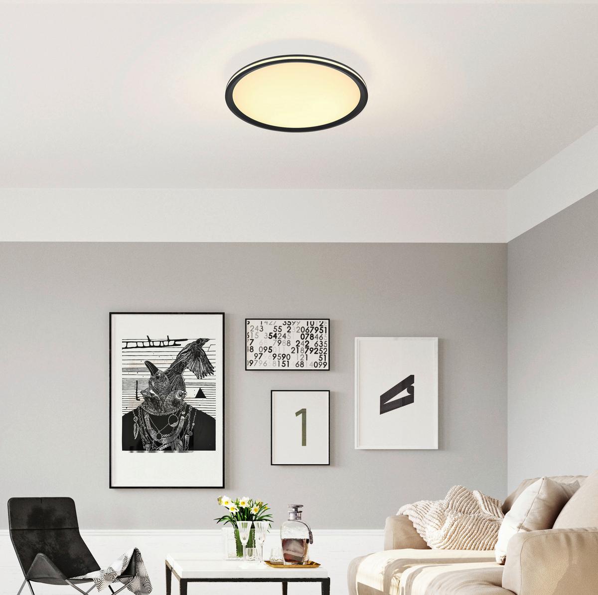 Led-deckenleuchte 41588d2 - Opal/Schwarz, Design, Kunststoff/Metall (50/5cm) - Globo