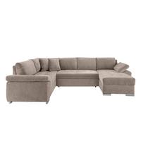 Wohnlandschaft Terana Beige mit Schlaffunktion, Mikrofaser - Chromfarben/Beige, KONVENTIONELL, Textil (219/305/157cm) - Livetastic