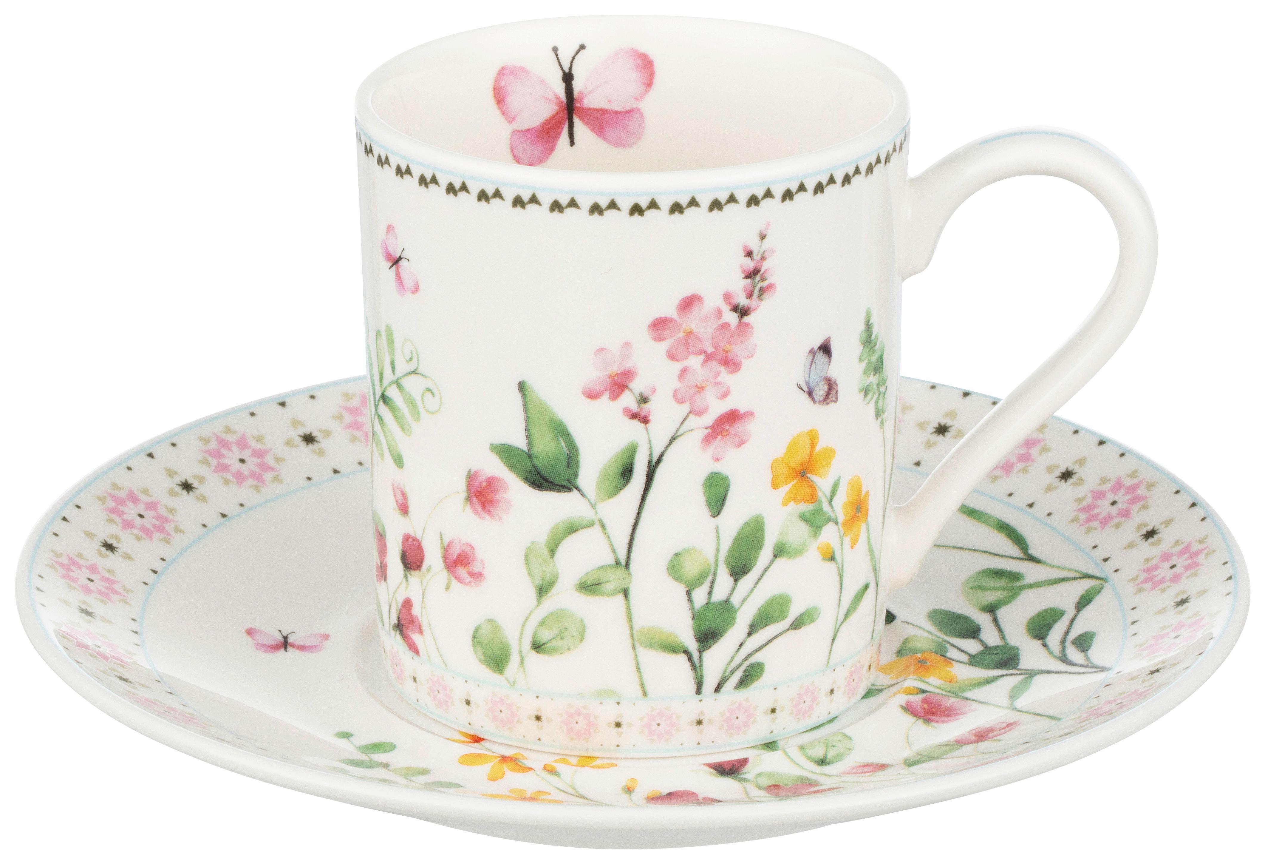 Kaffeetasse mit Untertasse Claire - Multicolor, KONVENTIONELL, Keramik (90ml) - James Wood