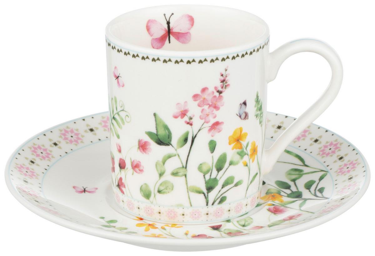 Kaffeetasse mit Untertasse Claire - Multicolor, KONVENTIONELL, Keramik (90ml) - James Wood