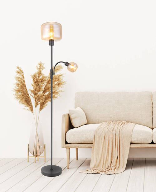 Stehleuchte 15566sa - Schwarz, Design, Glas/Metall (25/165cm) - Globo