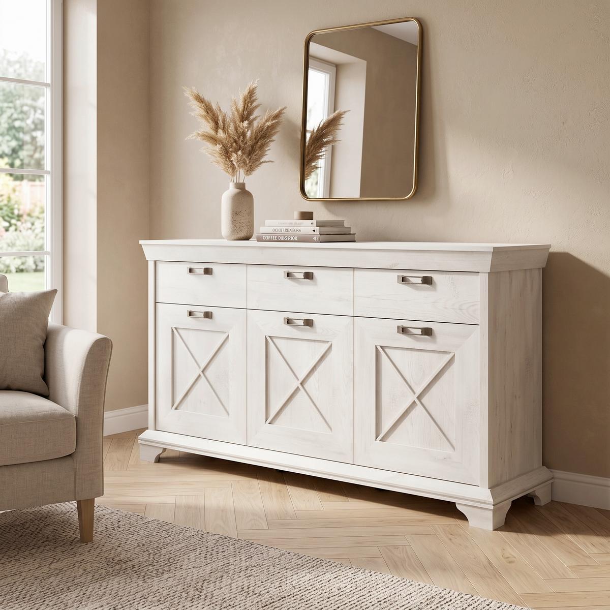 Sideboard B: 178,3 cm Kashmir, Pinienfarben/Weiß - Weiß/Pinienfarben, ROMANTIK / LANDHAUS, Holzwerkstoff/Kunststoff (178,3/95,9/48,2cm) - MID.YOU