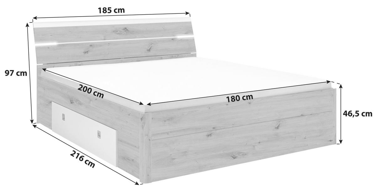 Ágykeret Mars 180/200 Cm - Artisan tölgy/fehér, Konventionell, faalapú anyag (180/200cm) - MID.YOU