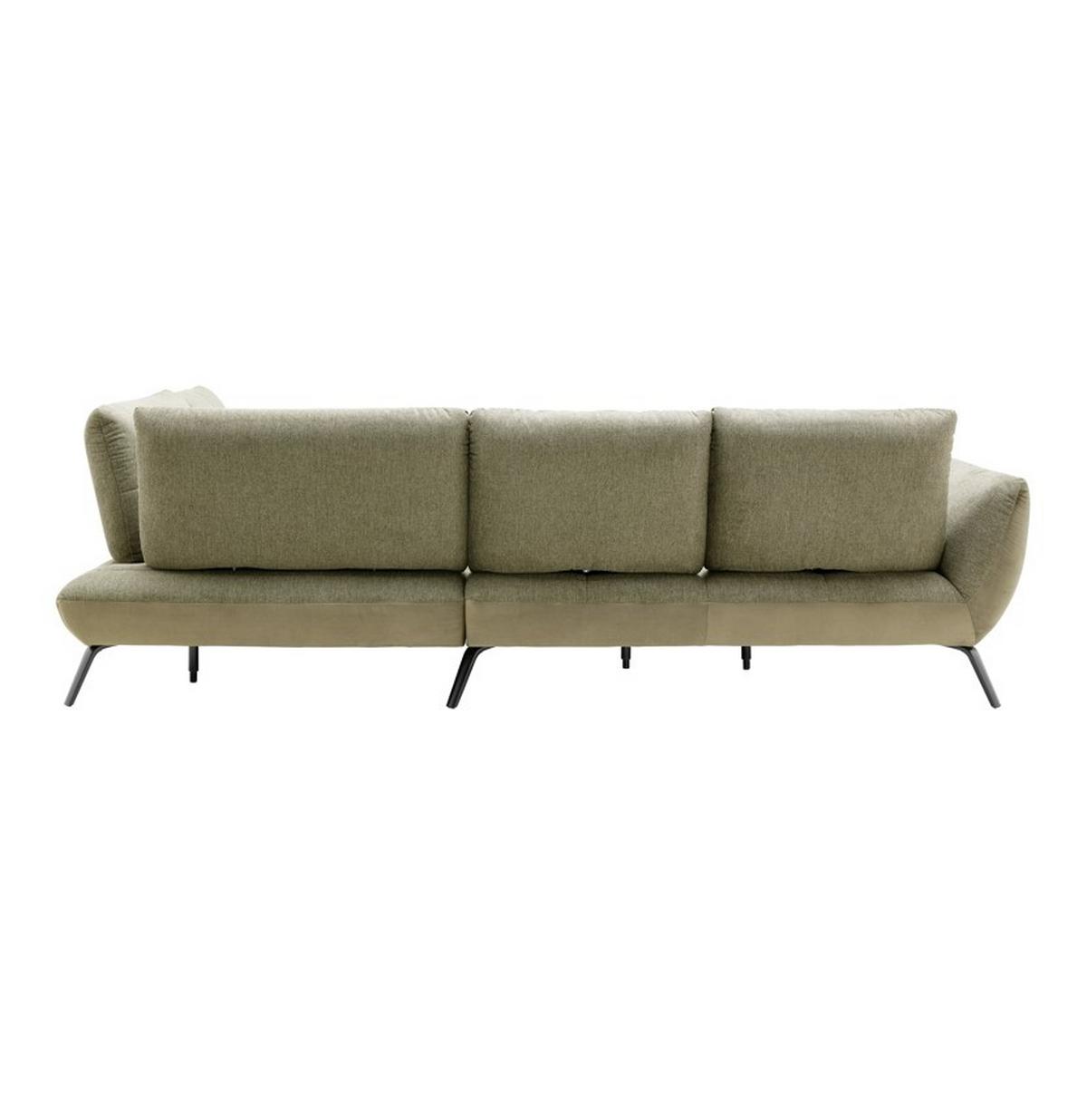 TRENDY, pravá, olivově zelená, s 3 bederními polštáři - černá/olivově zelená, Moderní, kov/kompozitní dřevo (310/93/250cm) - Premium Living