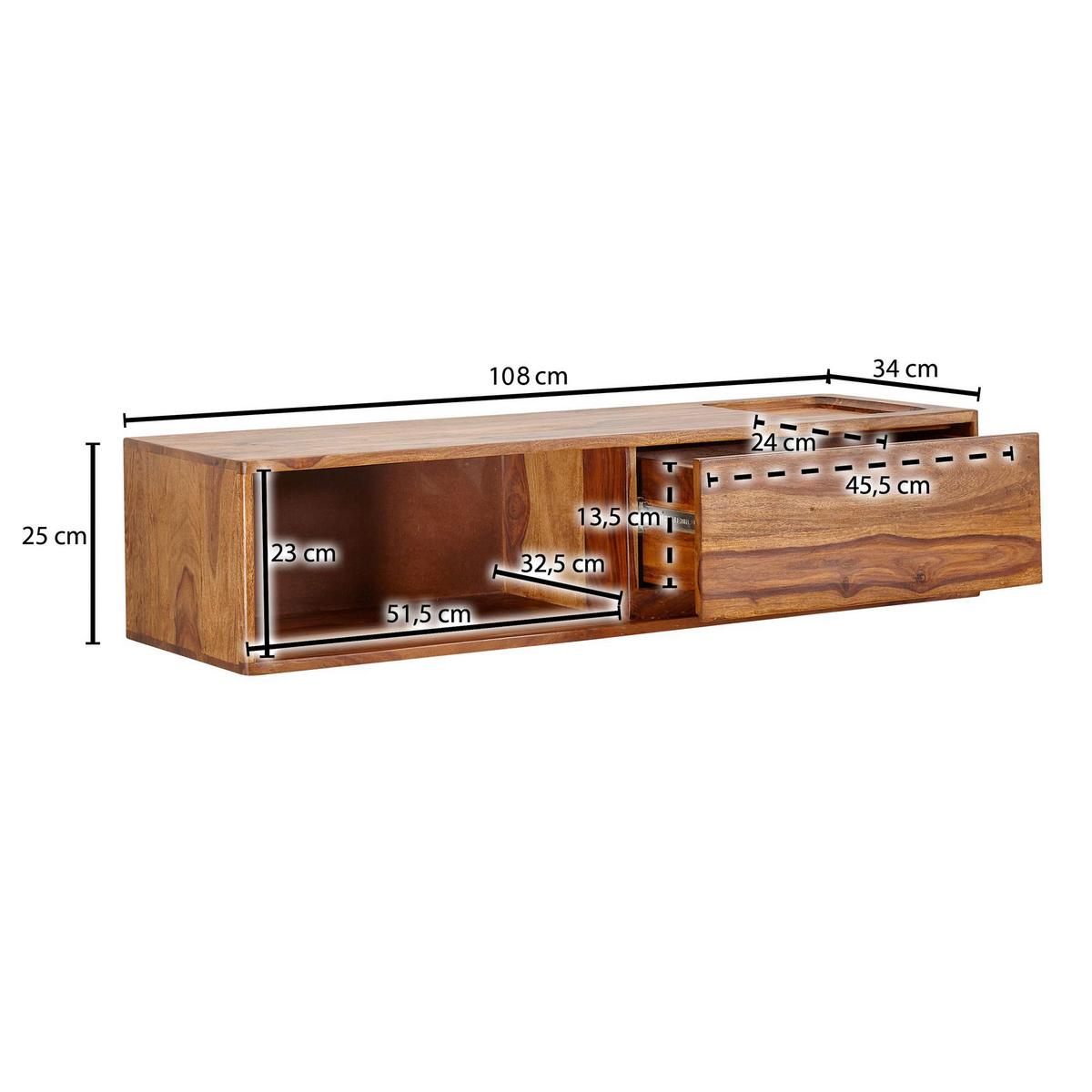 TV komoda z masívneho dreva sheesham š: 108cm - farba indického palisandra, Modern, drevo (108/25/34cm) - MID.YOU